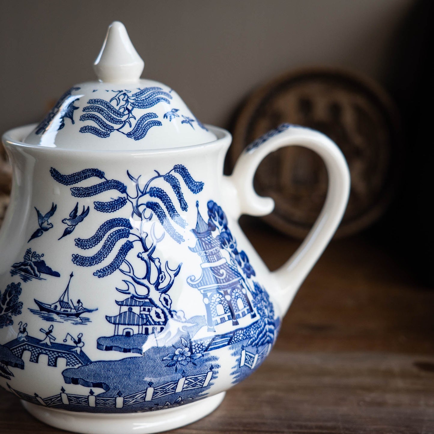 Vintage Old Willow Tea Pot - English Ironstone Ltd - c1970s - Tea Pot - The Vintage Tales