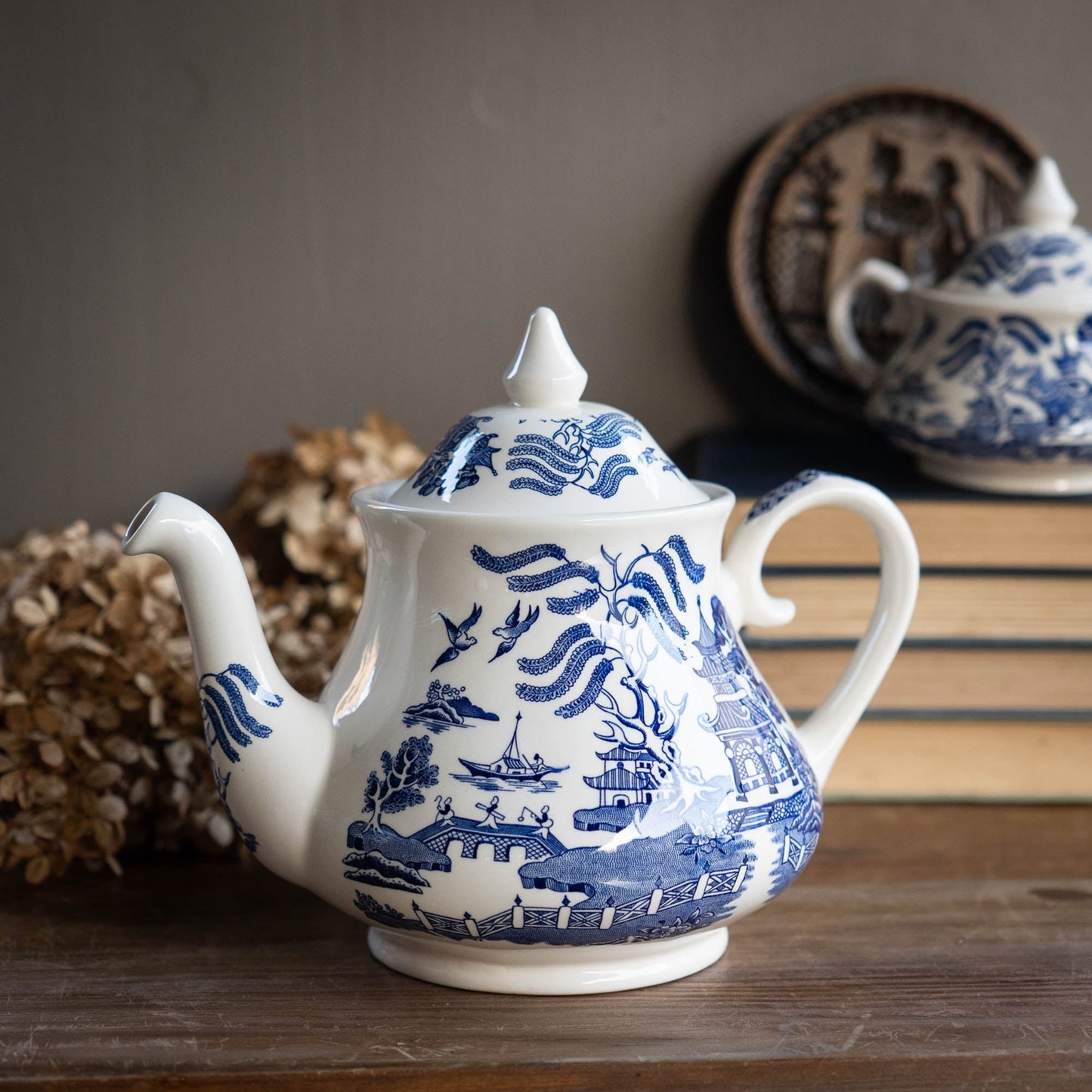 Vintage Old Willow Tea Pot - English Ironstone Ltd - c1970s - Tea Pot - The Vintage Tales