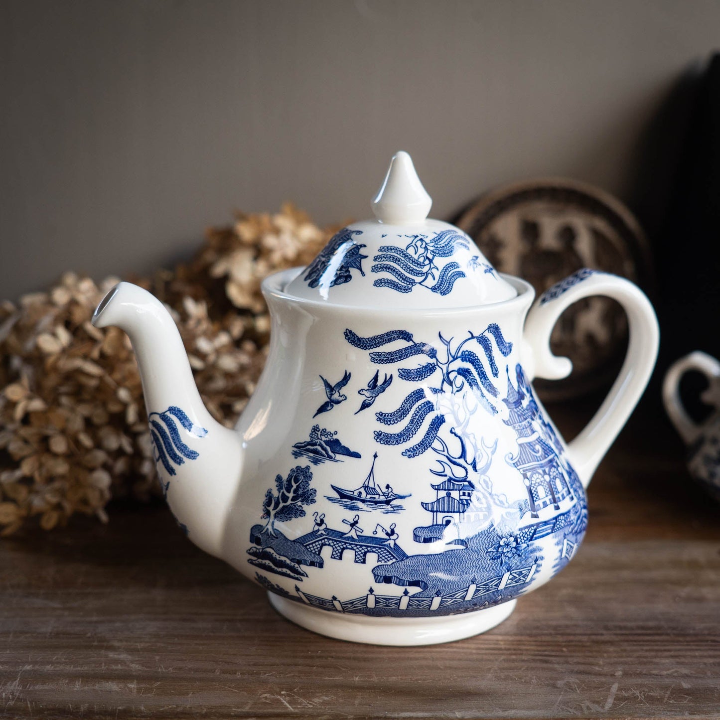 Vintage Old Willow Tea Pot - English Ironstone Ltd - c1970s - Tea Pot - The Vintage Tales