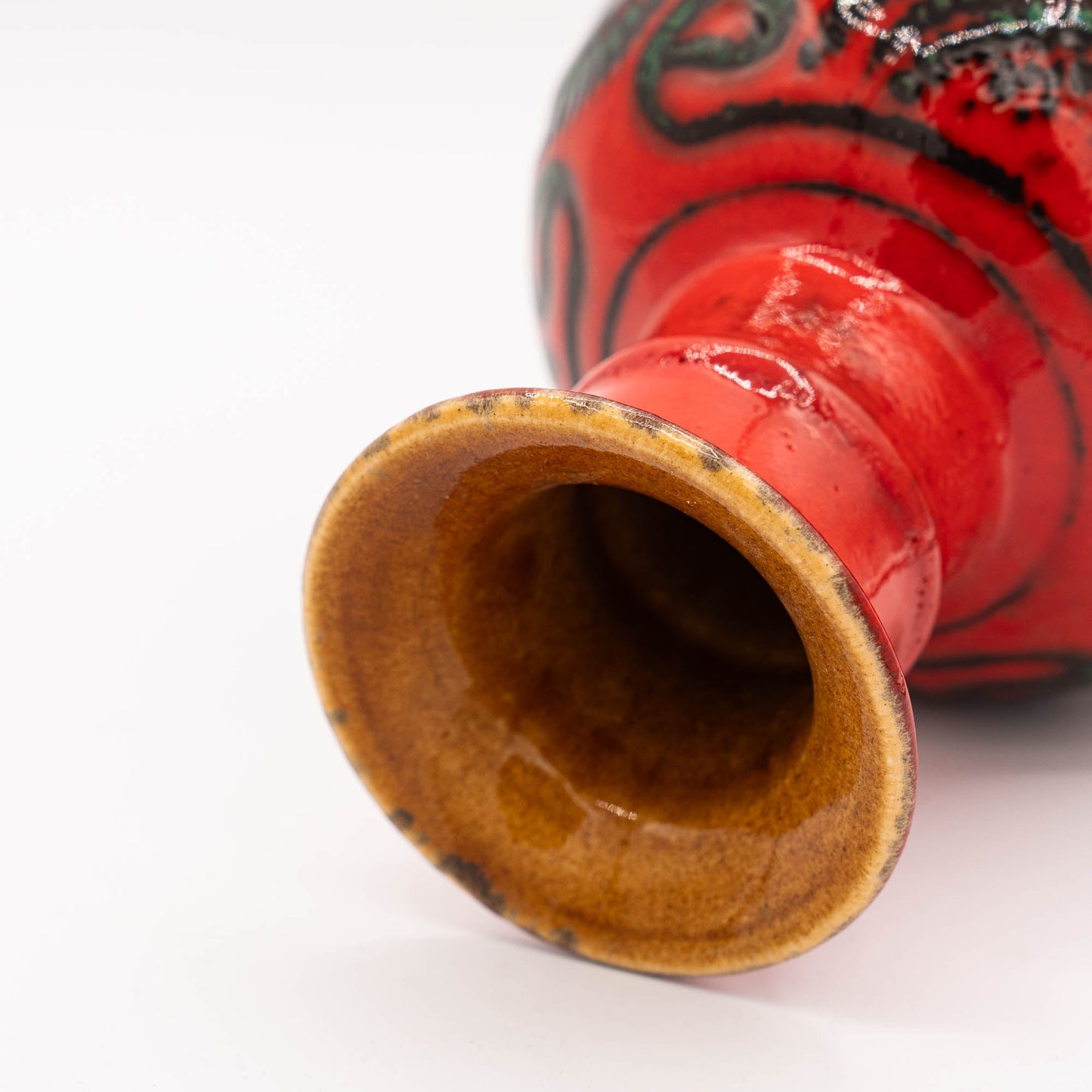 Vintage Red Vase with Floral Green Pattern - Bay Keramik - 68 - 20 - 1960s - Vase - The Vintage Tales