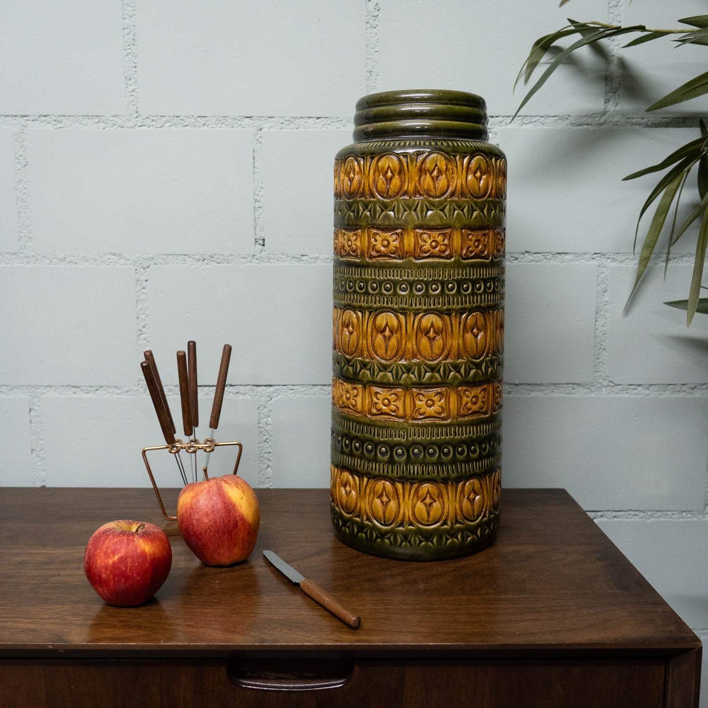 W. German Pottery Floor Vase in Light Brown & Green - Form 289 - 41 - Scheurich - c1970s - Vase - The Vintage Tales