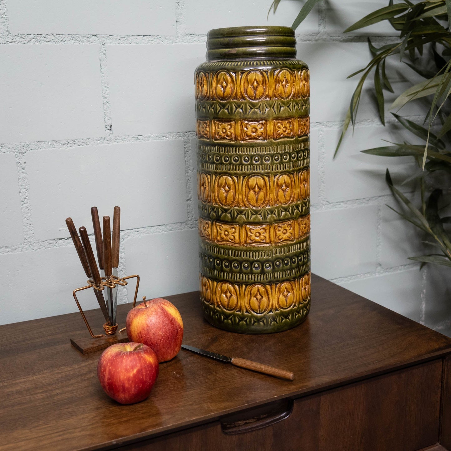 W. German Pottery Floor Vase in Light Brown & Green - Form 289 - 41 - Scheurich - c1970s - Vase - The Vintage Tales