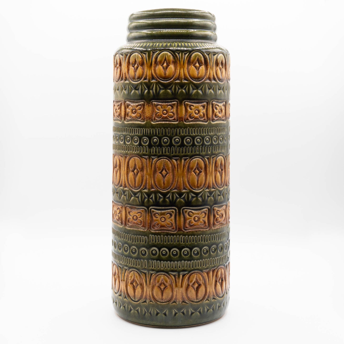 W. German Pottery Floor Vase in Light Brown & Green - Form 289 - 41 - Scheurich - c1970s - Vase - The Vintage Tales