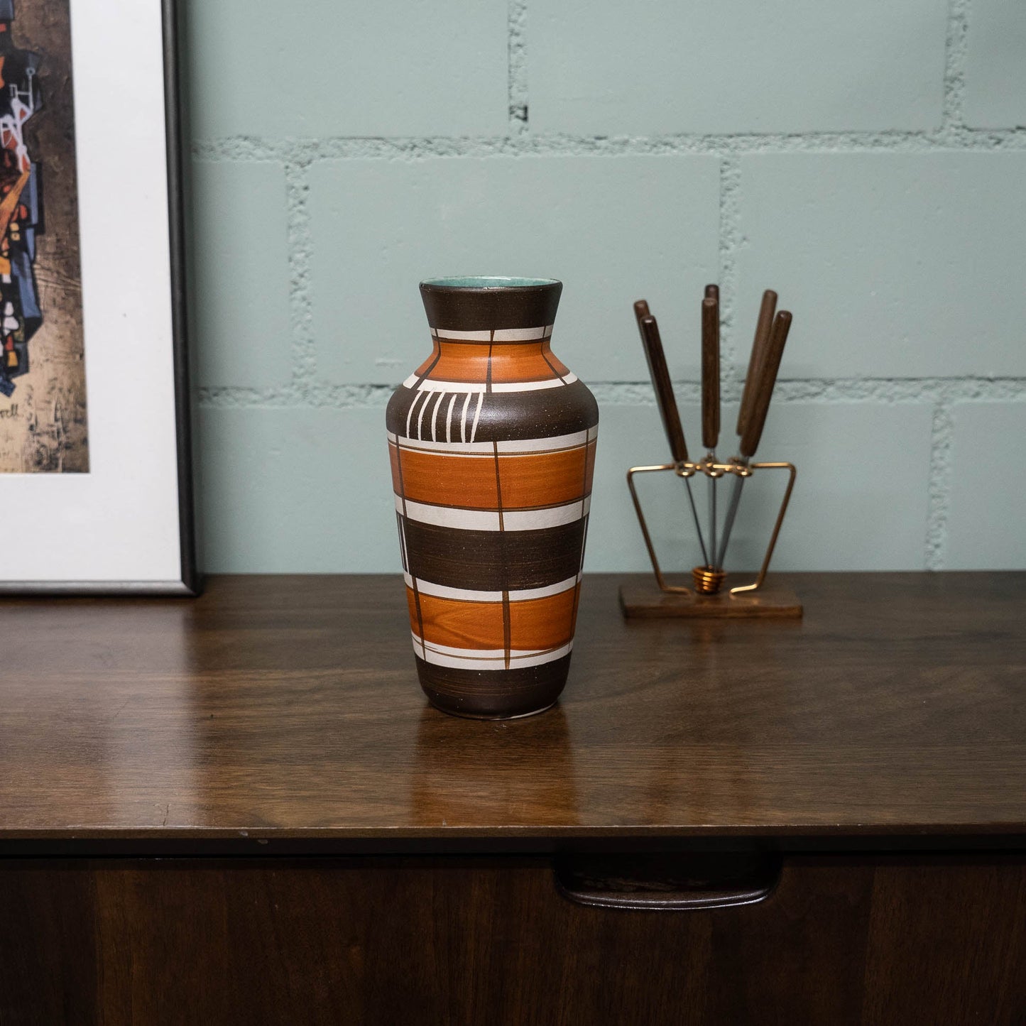 W. Germany Vase 606 - 20 - Bay Keramik - brown and red with green interior - Vase - The Vintage Tales