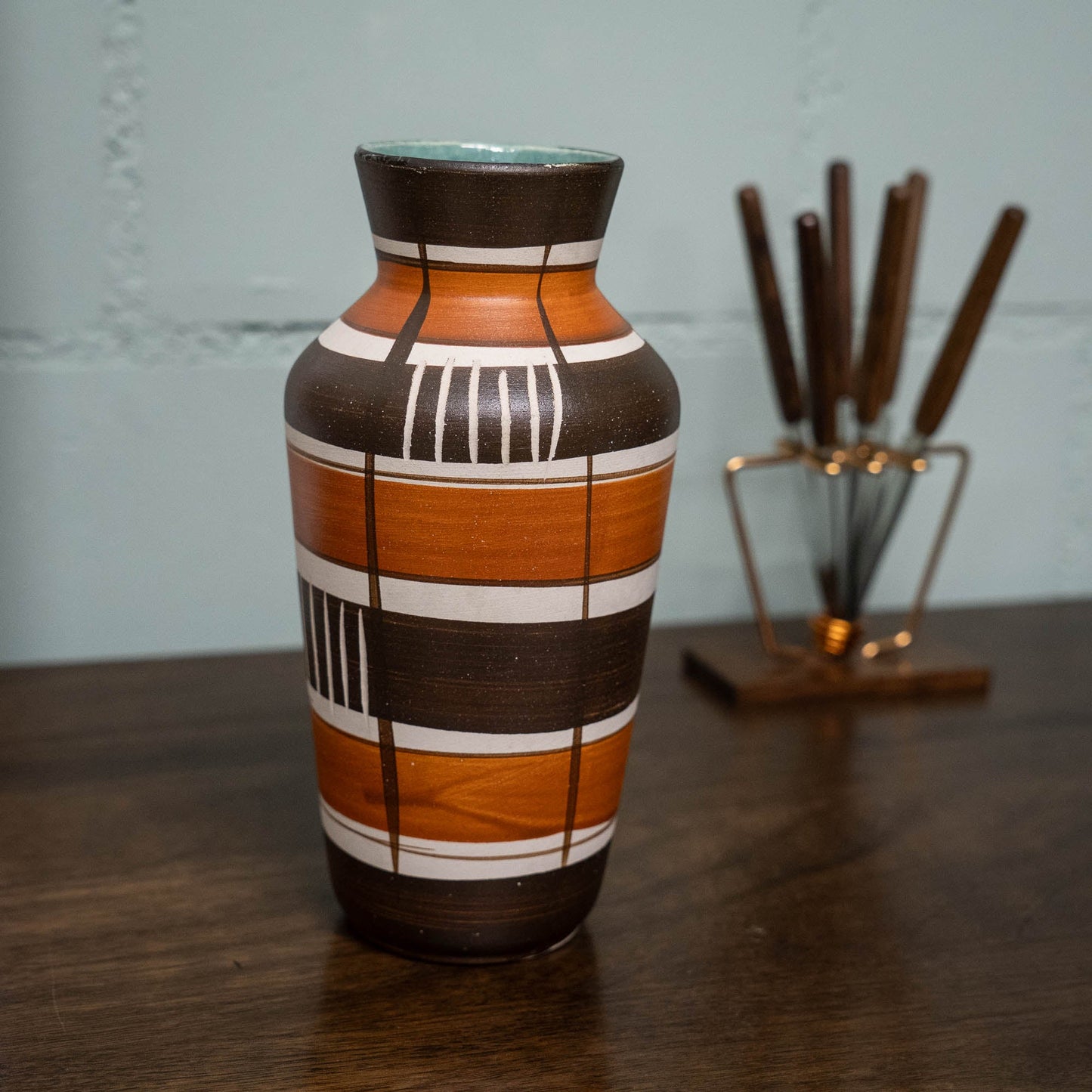 W. Germany Vase 606 - 20 - Bay Keramik - brown and red with green interior - Vase - The Vintage Tales