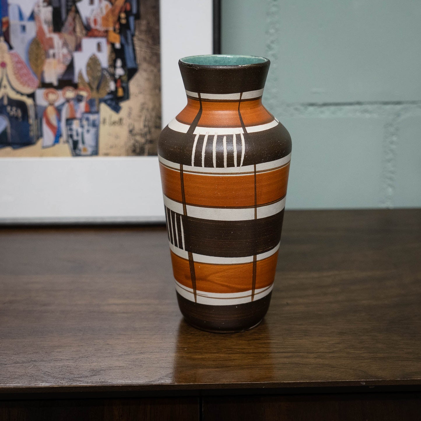 W. Germany Vase 606 - 20 - Bay Keramik - brown and red with green interior - Vase - The Vintage Tales