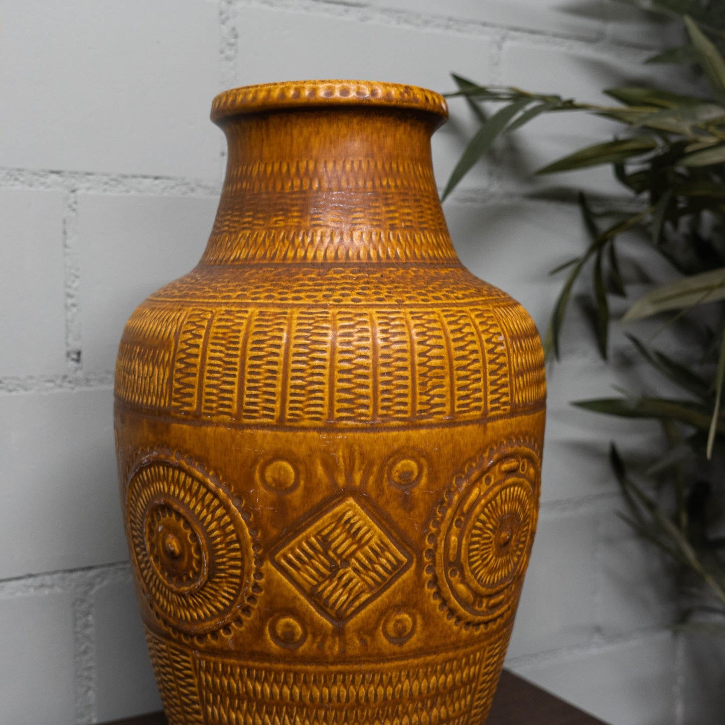 XL Floor Vase 550 - 45 - Ethnic Decor "Contura" in Light Brown - Bay Keramic - c1970s - Floor Vase - The Vintage Tales