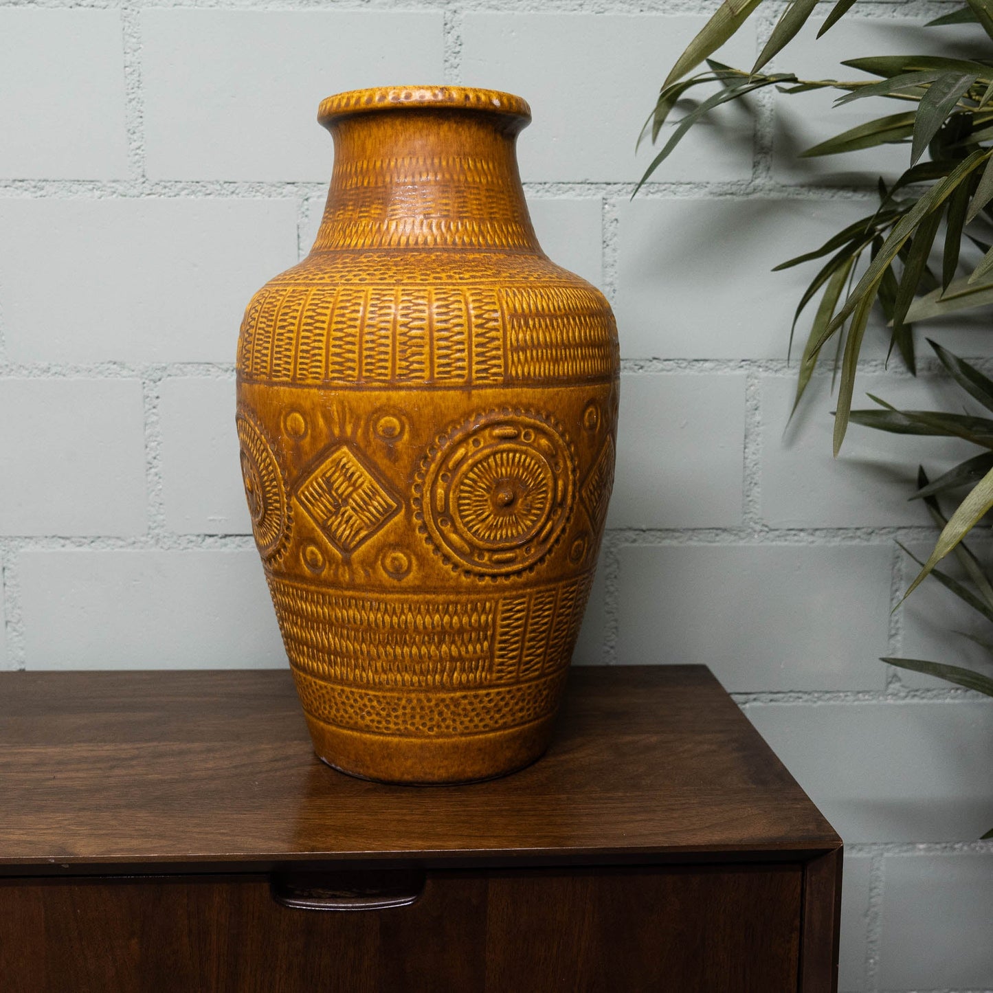 XL Floor Vase 550 - 45 - Ethnic Decor "Contura" in Light Brown - Bay Keramic - c1970s - Floor Vase - The Vintage Tales
