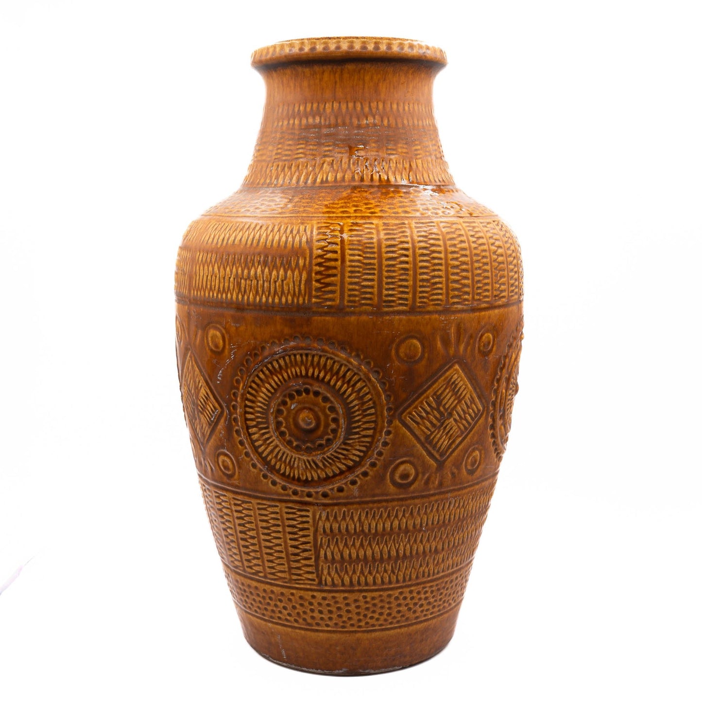 XL Floor Vase 550 - 45 - Ethnic Decor "Contura" in Light Brown - Bay Keramic - c1970s - Floor Vase - The Vintage Tales