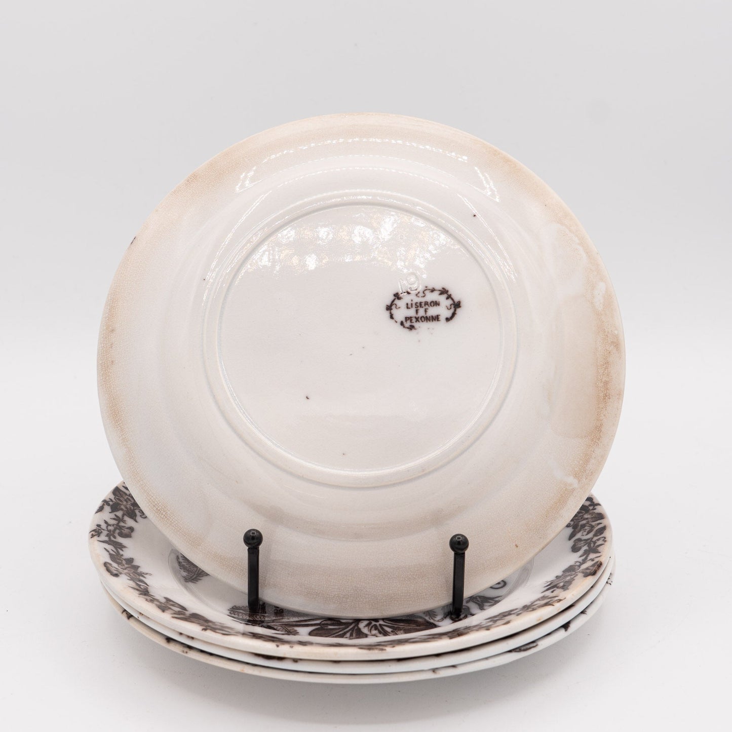 Antique 'Flow Brown' Plates - "Liseron" - FF Pexonne - Set of 4 - 1890s - Cake Plate - The Vintage Tales