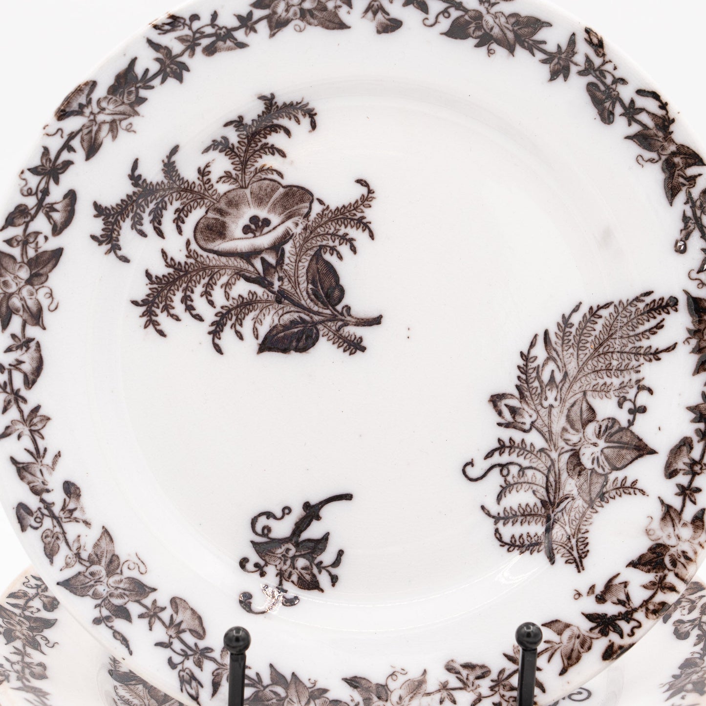 Antique 'Flow Brown' Plates - "Liseron" - FF Pexonne - Set of 4 - 1890s - Cake Plate - The Vintage Tales