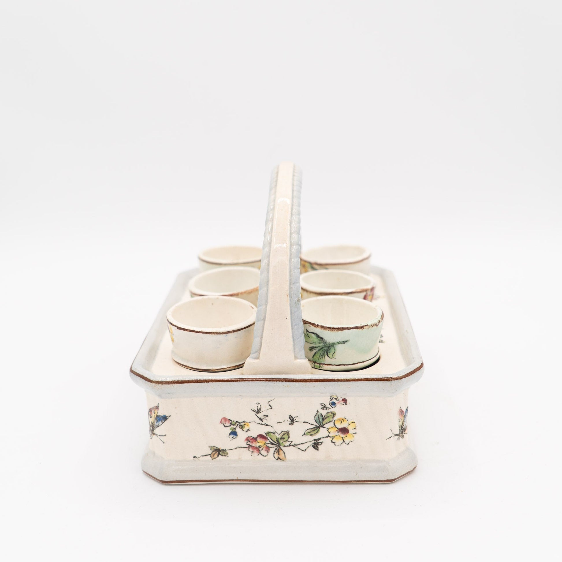 Antique French Egg Carrier with Six Hand - Painted Egg Cups - late 19th Century - Accents & Collectibles - The Vintage Tales