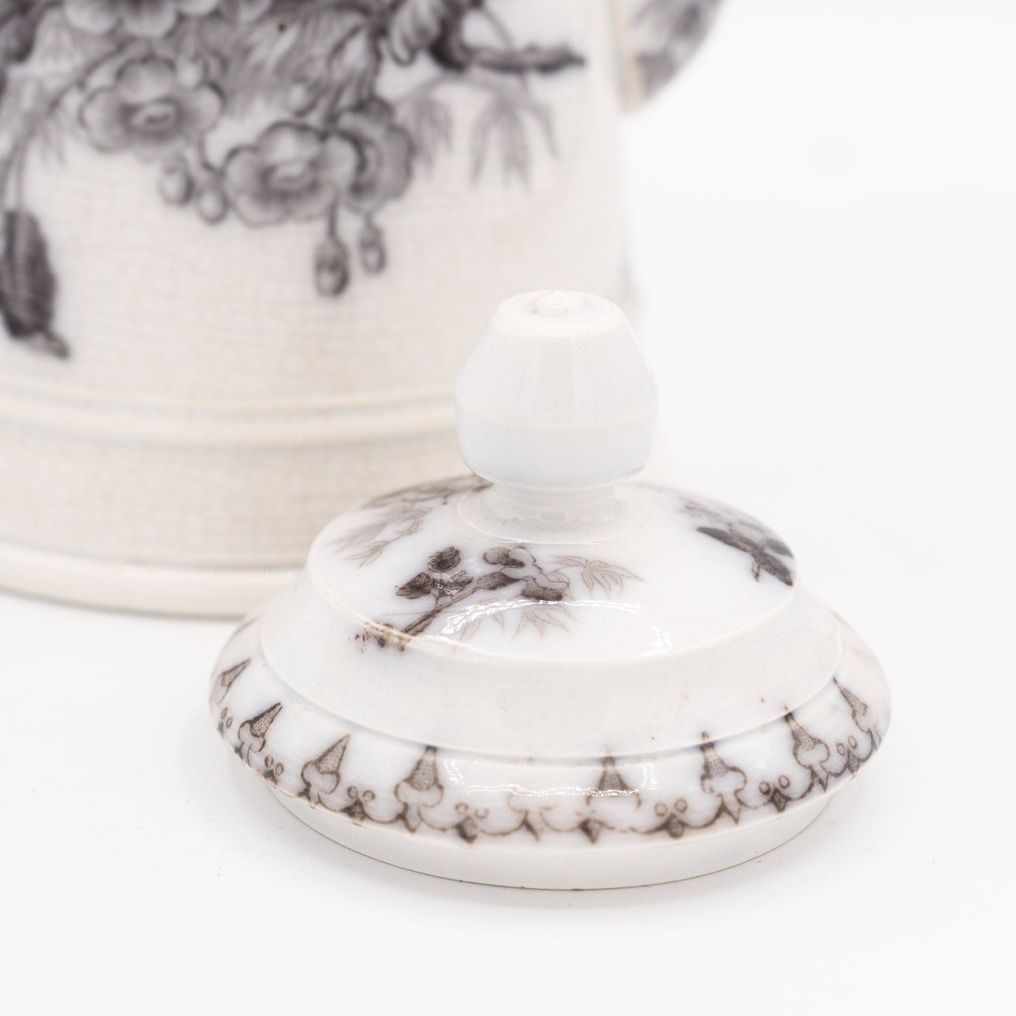 Antique French Teapot - Black Transferware “Flore" - U&C Sarreguemines - 1880s - Tea Pot - The Vintage Tales