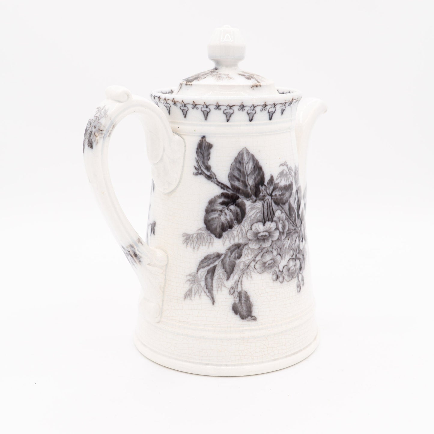Antique French Teapot - Black Transferware “Flore" - U&C Sarreguemines - 1880s - Tea Pot - The Vintage Tales