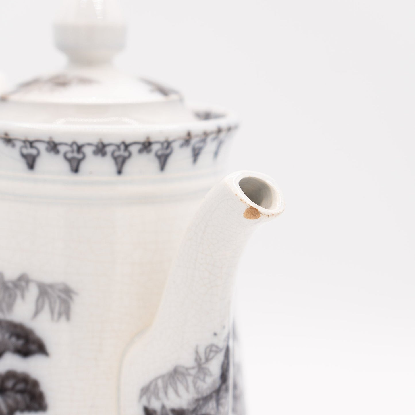 Antique French Teapot - Black Transferware “Flore" - U&C Sarreguemines - 1880s - Tea Pot - The Vintage Tales