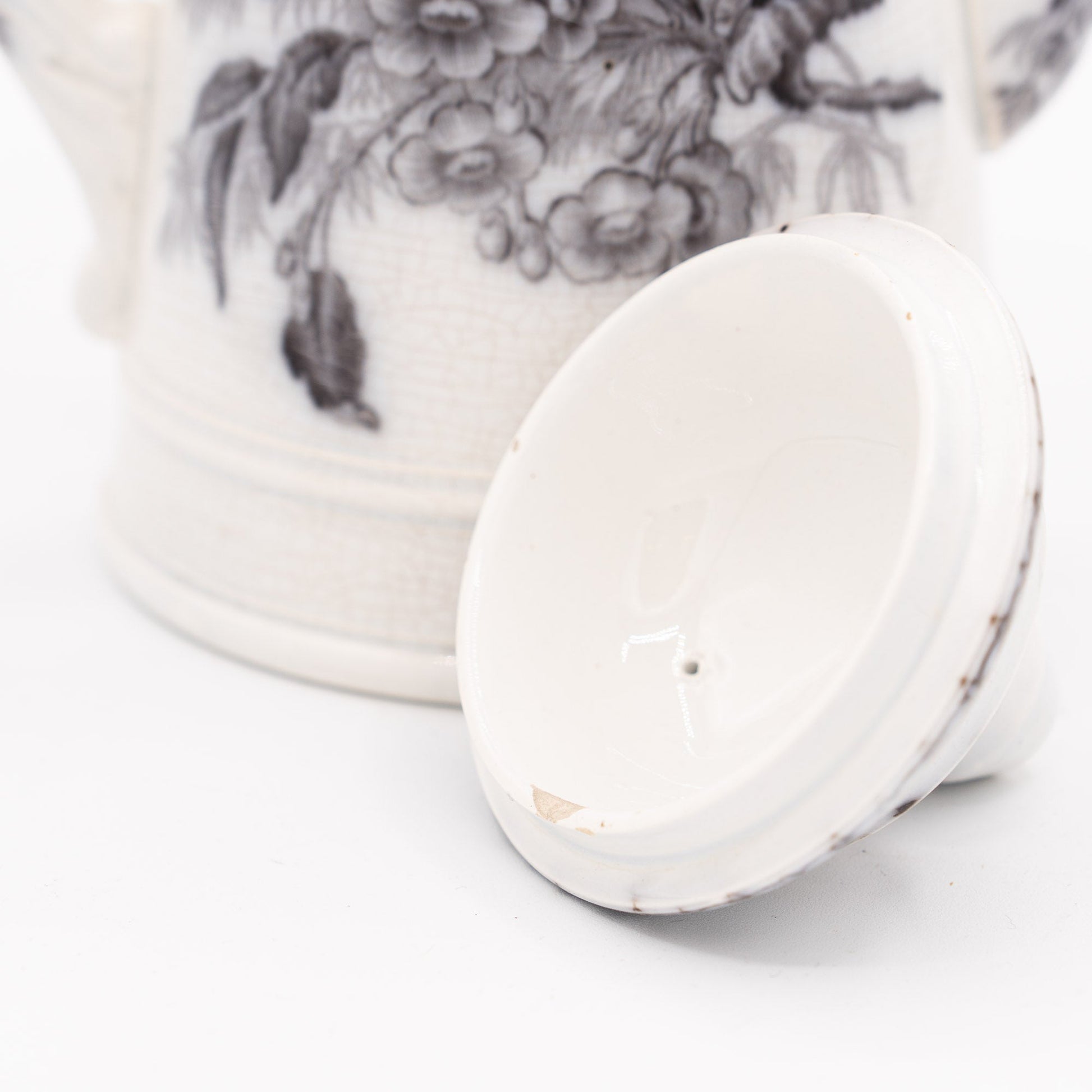 Antique French Teapot - Black Transferware “Flore" - U&C Sarreguemines - 1880s - Tea Pot - The Vintage Tales