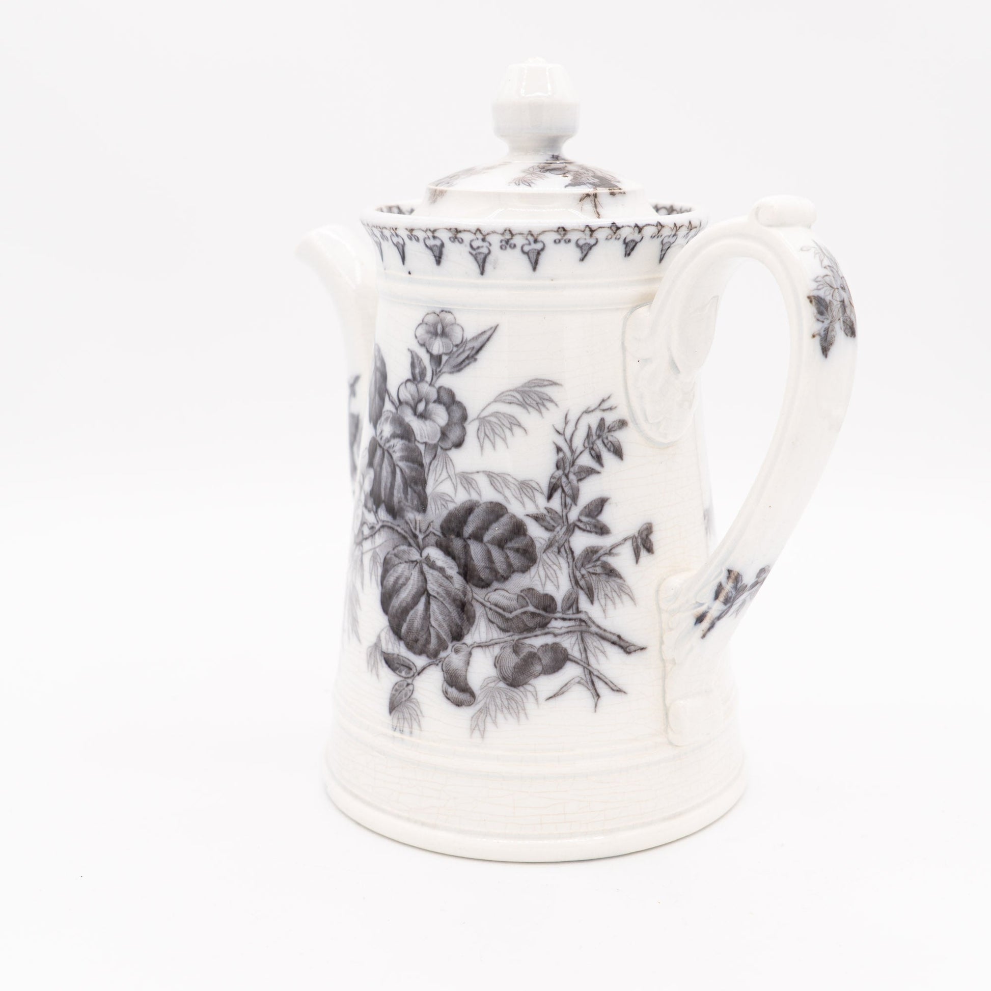 Antique French Teapot - Black Transferware “Flore" - U&C Sarreguemines - 1880s - Tea Pot - The Vintage Tales