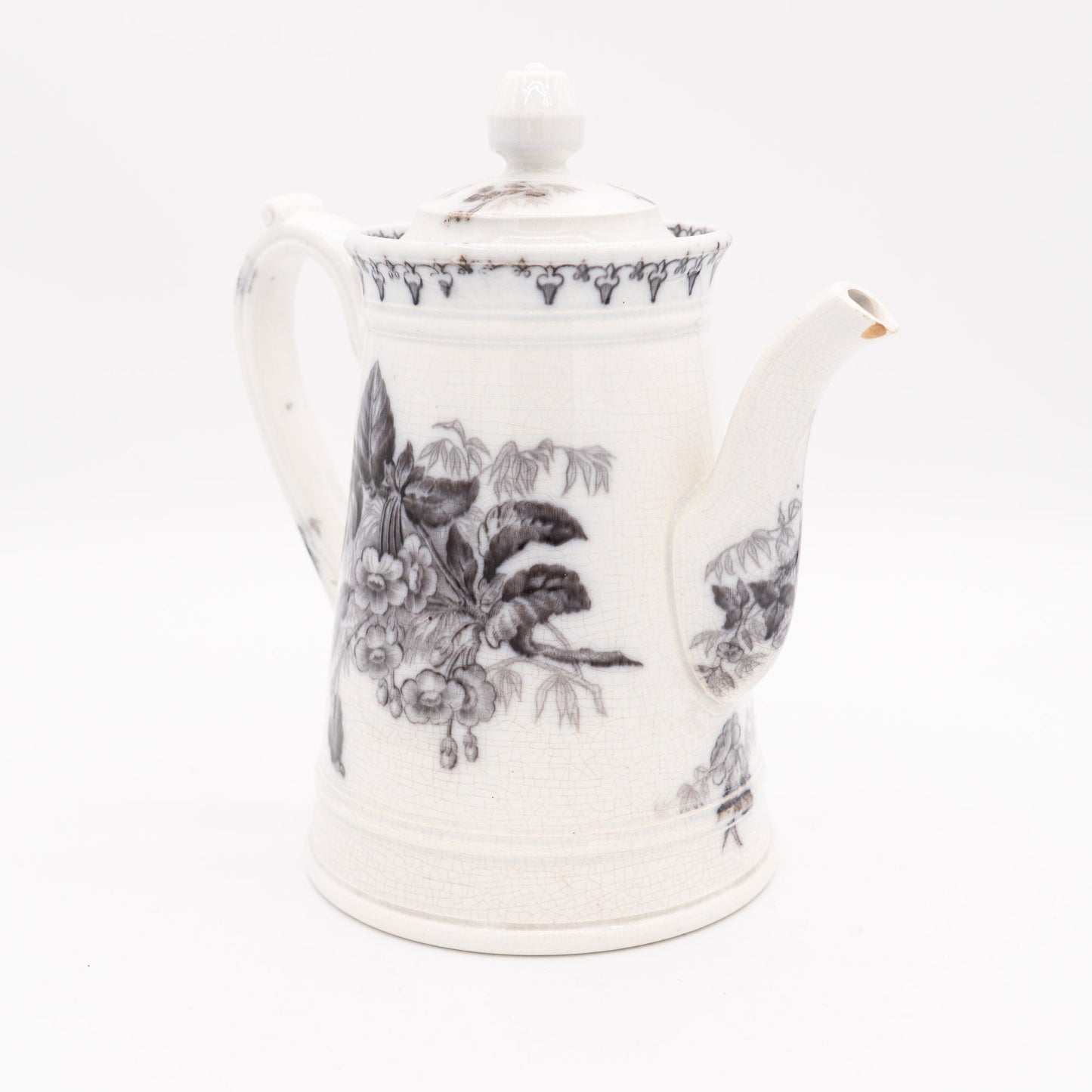 Antique French Teapot - Black Transferware “Flore" - U&C Sarreguemines - 1880s - Tea Pot - The Vintage Tales