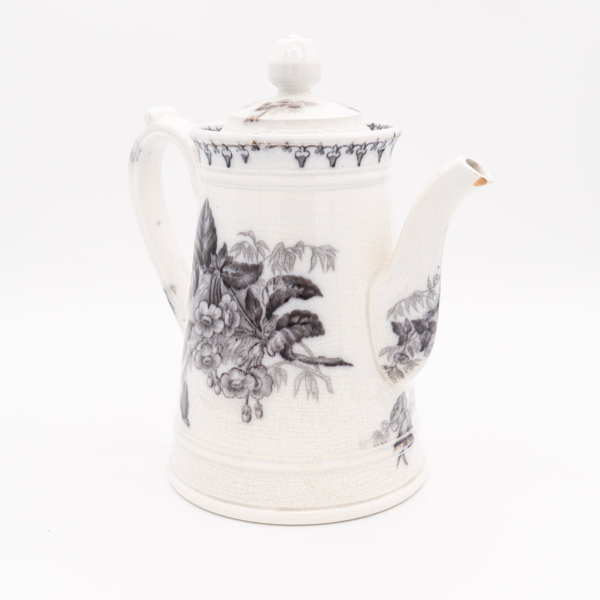 Antique French Teapot - Black Transferware “Flore" - U&C Sarreguemines - 1880s - Tea Pot - The Vintage Tales