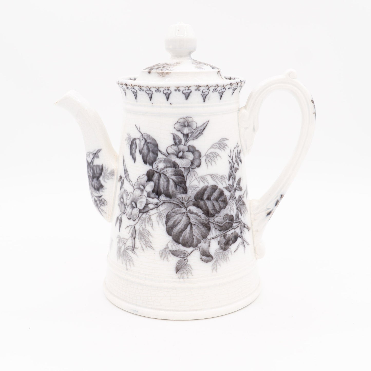 Antique French Teapot - Black Transferware “Flore" - U&C Sarreguemines - 1880s - Tea Pot - The Vintage Tales