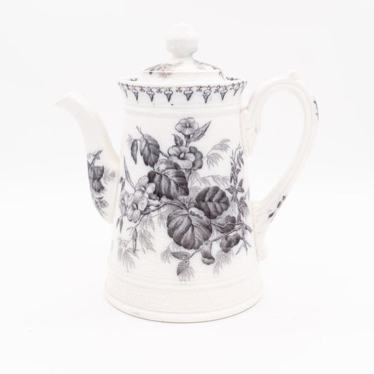 Antique French Teapot - Black Transferware “Flore" - U&C Sarreguemines - 1880s - Tea Pot - The Vintage Tales