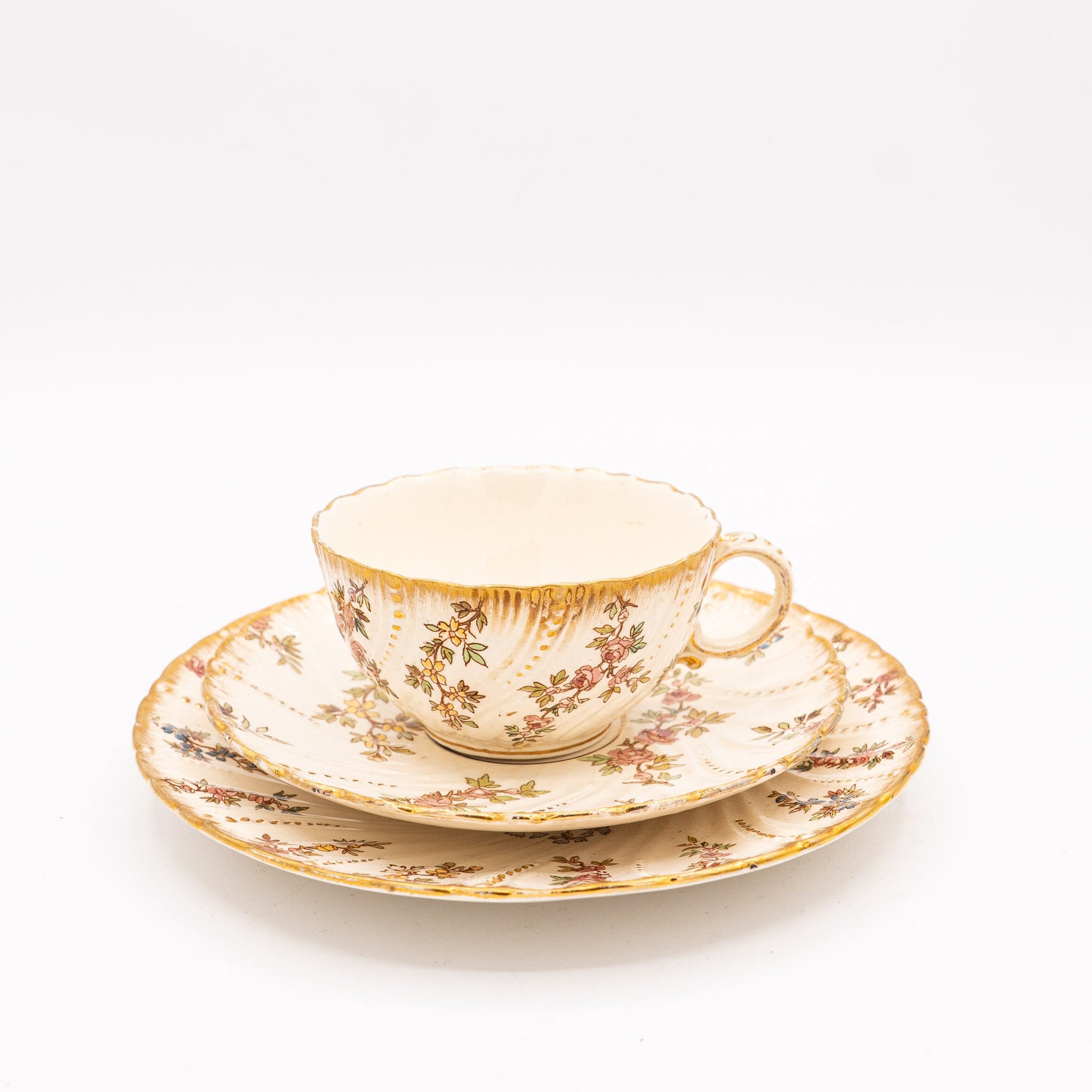 Antique “Louis XV” Trio - Cup, Saucer & Cake Plate - Sarreguemines - 1900s - cup - The Vintage Tales