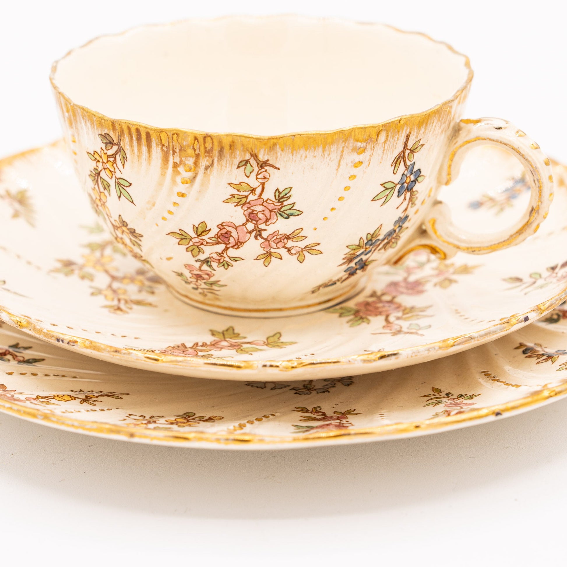 Antique “Louis XV” Trio - Cup, Saucer & Cake Plate - Sarreguemines - 1900s - cup - The Vintage Tales