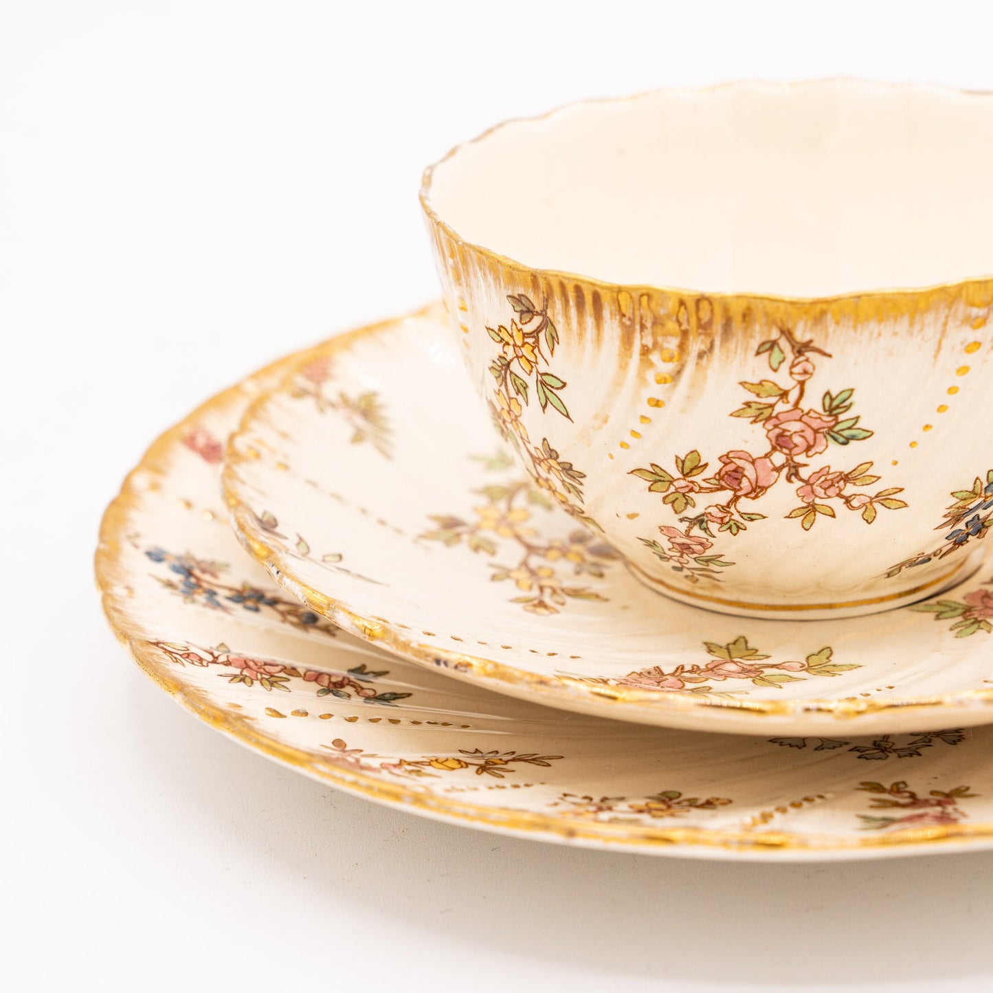 Antique “Louis XV” Trio - Cup, Saucer & Cake Plate - Sarreguemines - 1900s - cup - The Vintage Tales