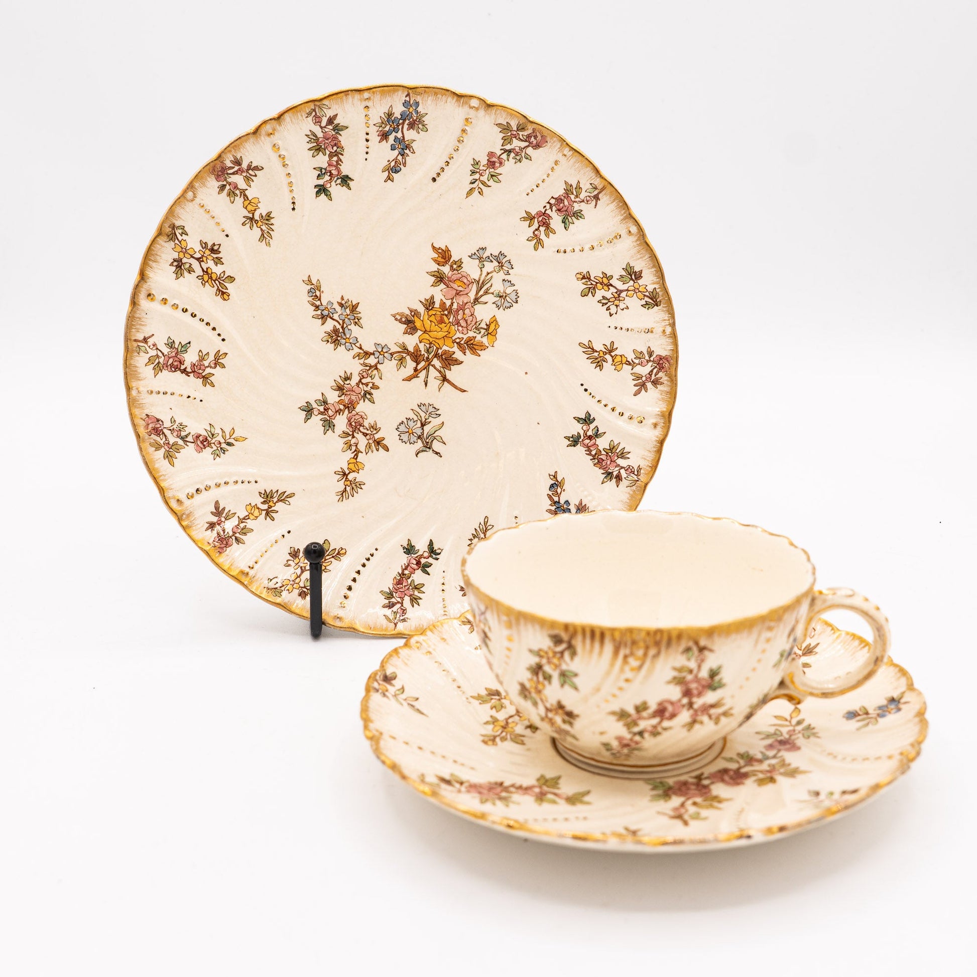 Antique “Louis XV” Trio - Cup, Saucer & Cake Plate - Sarreguemines - 1900s - cup - The Vintage Tales