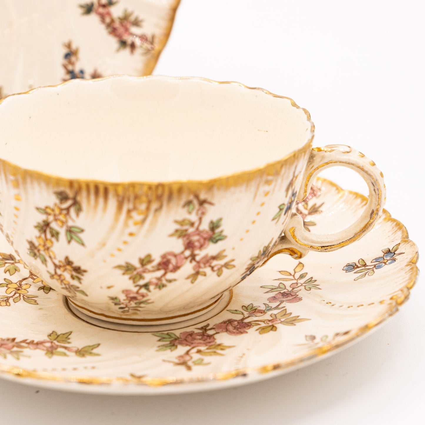 Antique “Louis XV” Trio - Cup, Saucer & Cake Plate - Sarreguemines - 1900s - cup - The Vintage Tales