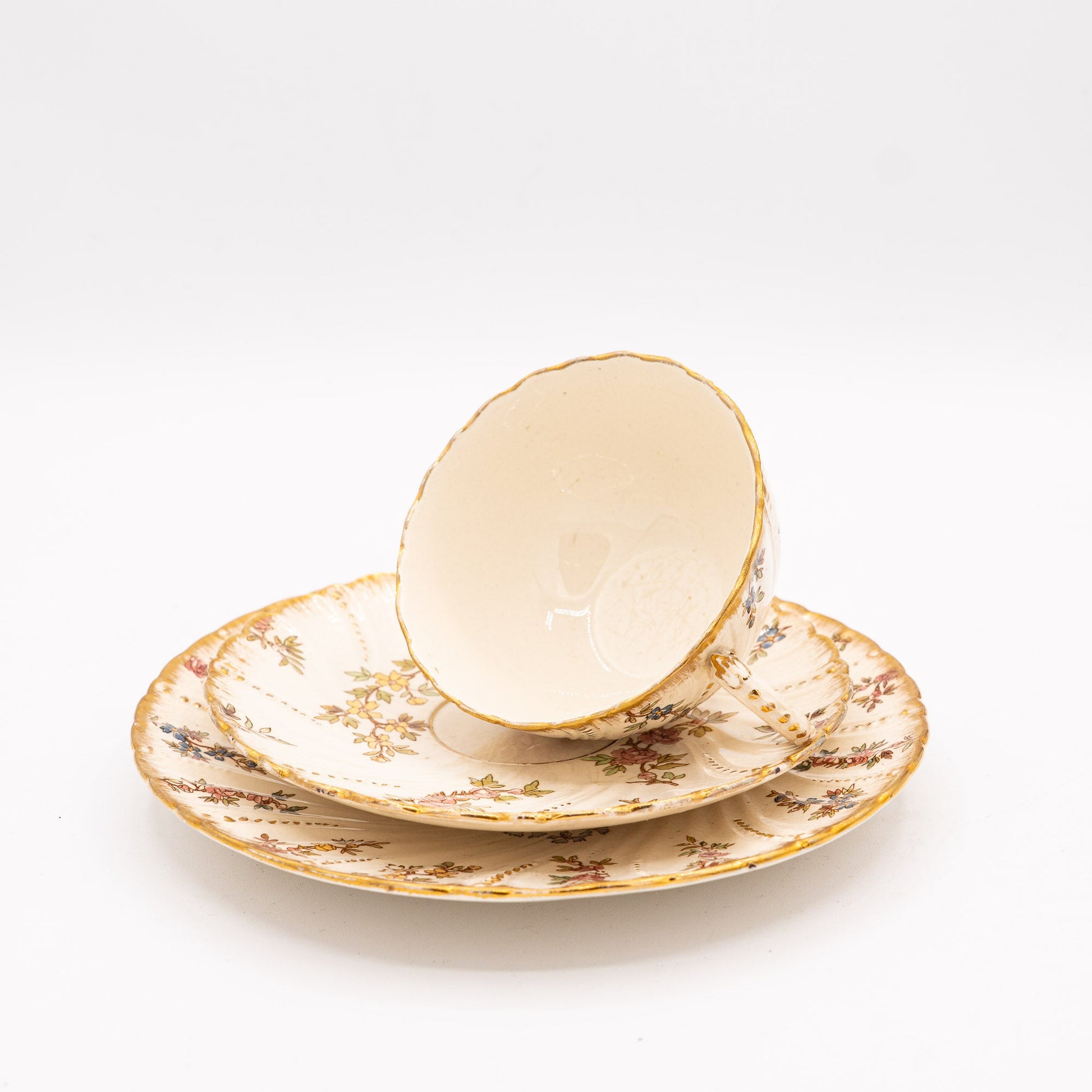 Antique “Louis XV” Trio - Cup, Saucer & Cake Plate - Sarreguemines - 1900s - cup - The Vintage Tales