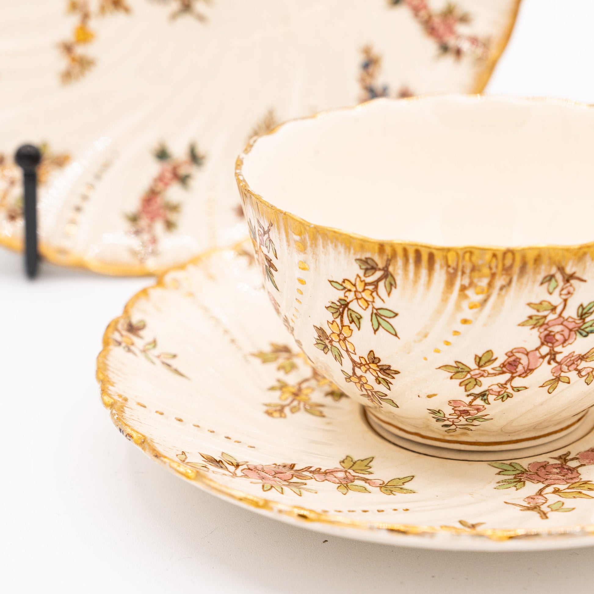 Antique “Louis XV” Trio - Cup, Saucer & Cake Plate - Sarreguemines - 1900s - cup - The Vintage Tales