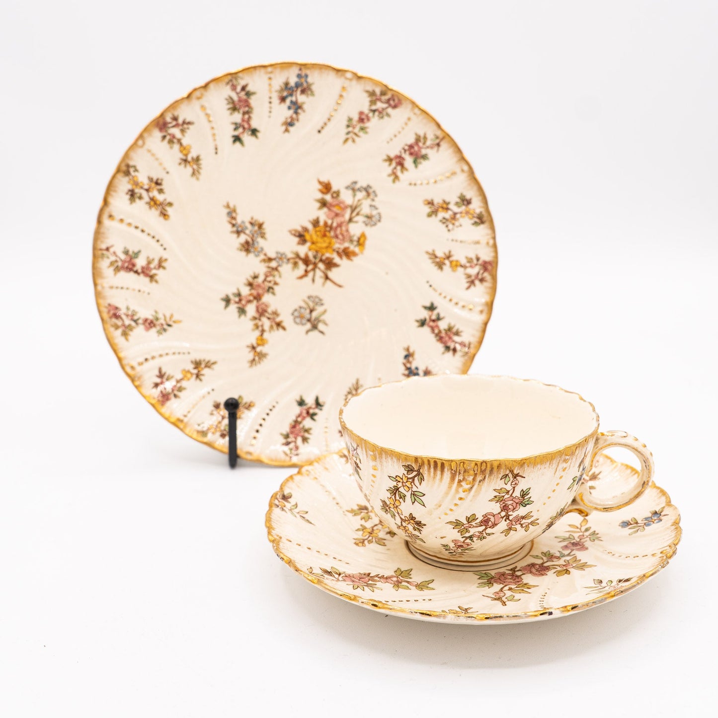 Antique “Louis XV” Trio - Cup, Saucer & Cake Plate - Sarreguemines - 1900s - cup - The Vintage Tales
