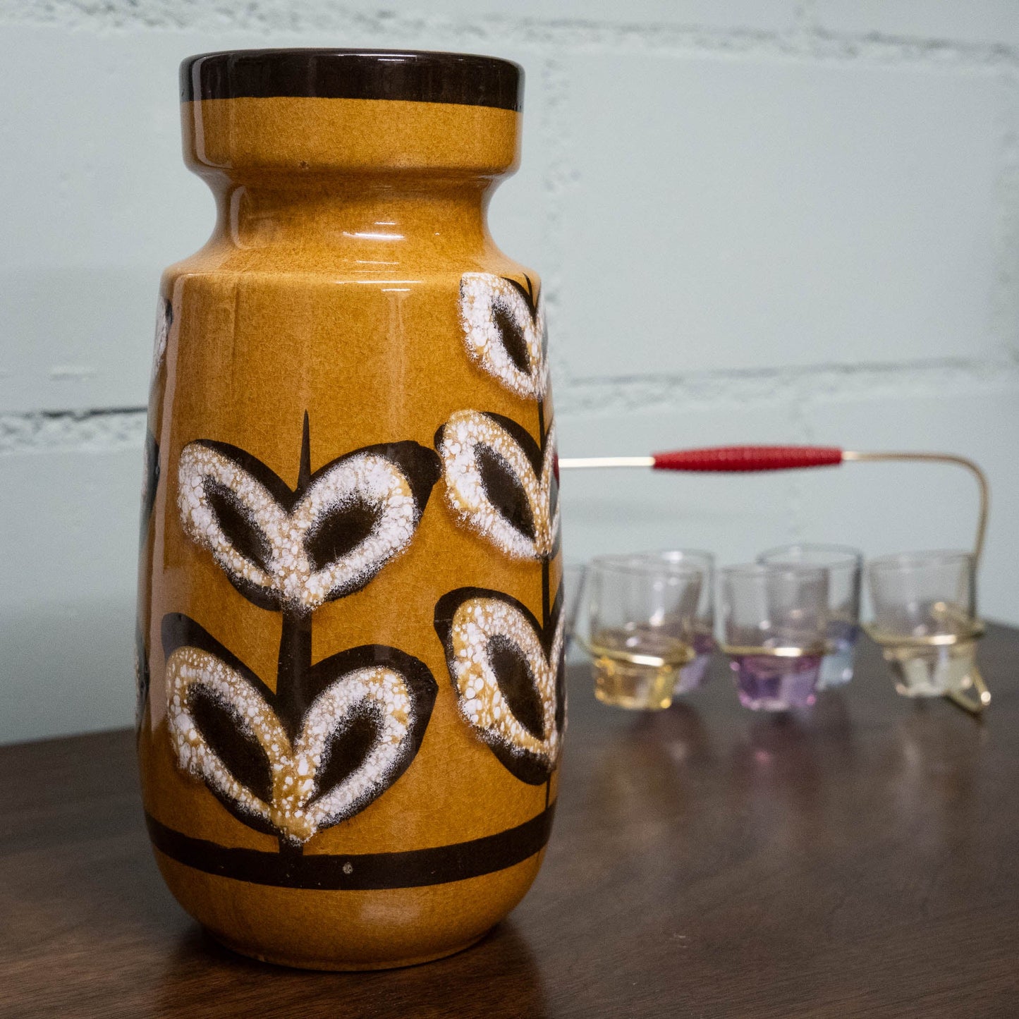 Beautiful Vase in Light Brown with Leave Decor - Form 242 - 22 - Scheurich - c.1970s - Vase - The Vintage Tales