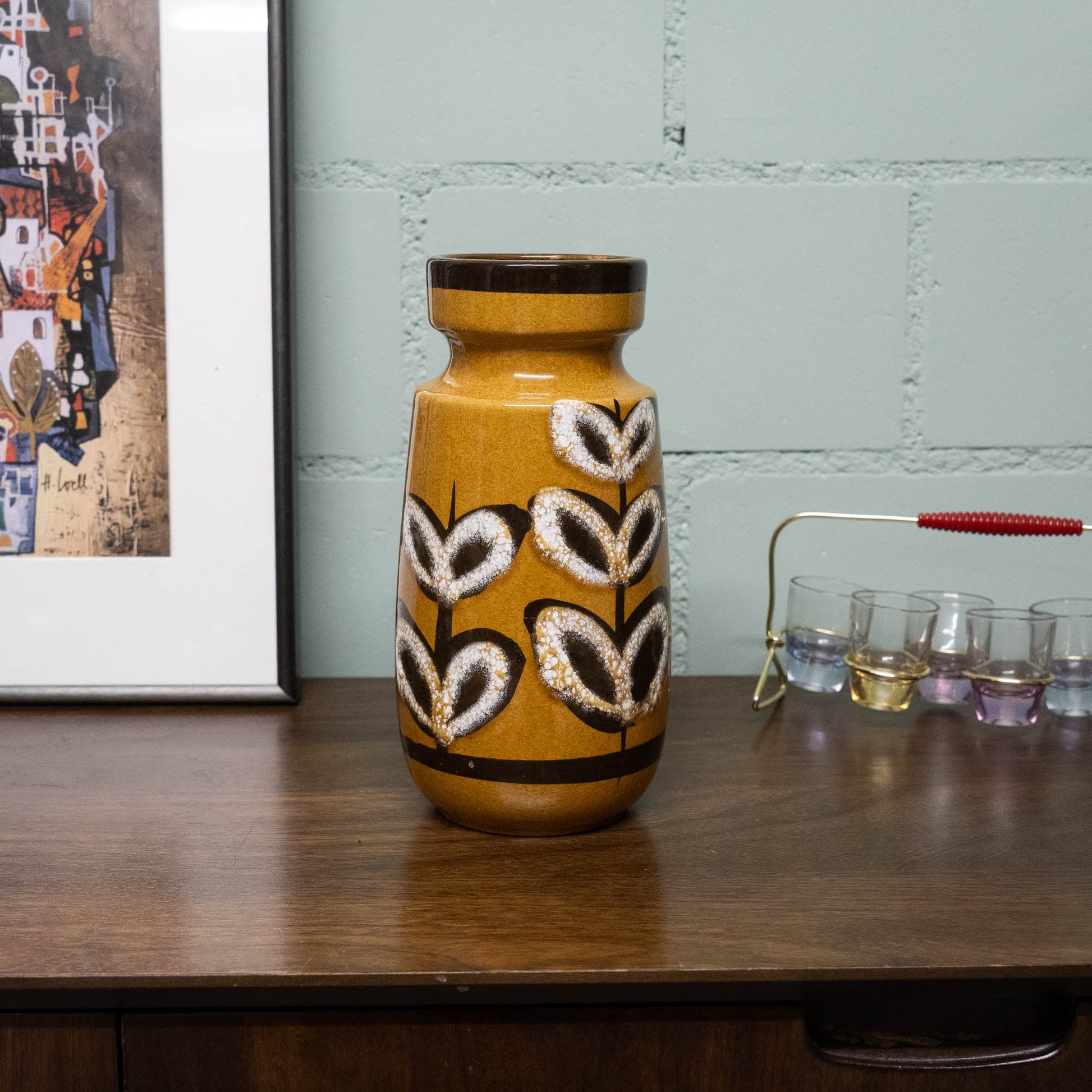 Beautiful Vase in Light Brown with Leave Decor - Form 242 - 22 - Scheurich - c.1970s - Vase - The Vintage Tales