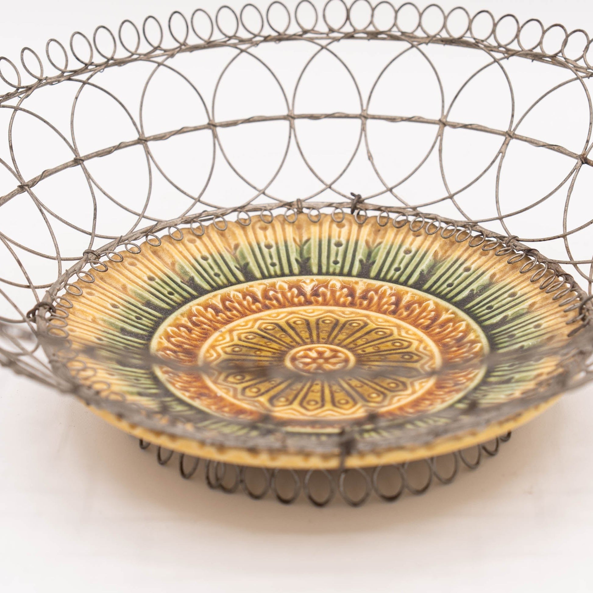 Charming Majolica Wire Basket - Villeroy & Boch - c1900 - The Vintage Tales