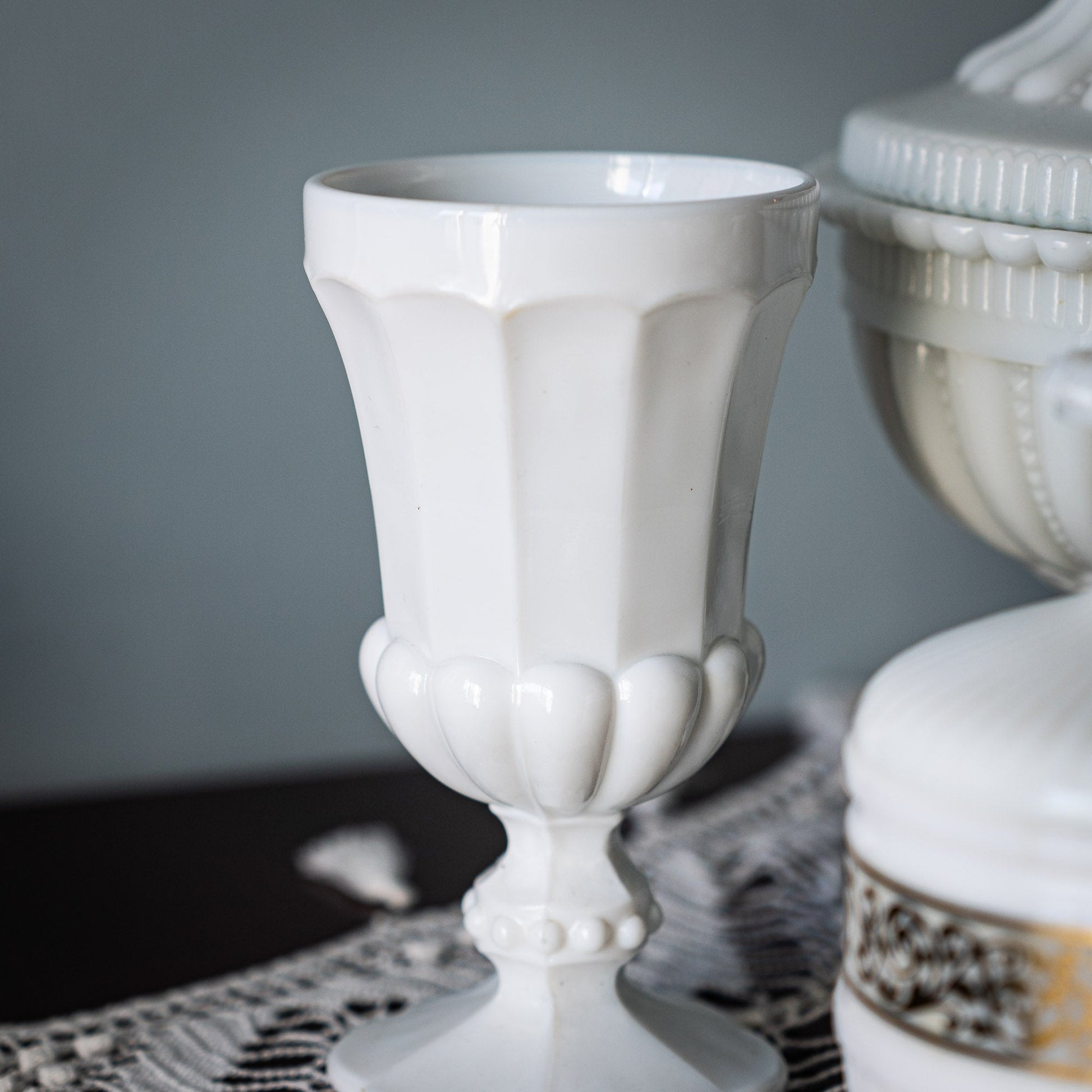 French Opaline Chalice Vase (Lobed & Beaded) – 1910s - Vase - The Vintage Tales