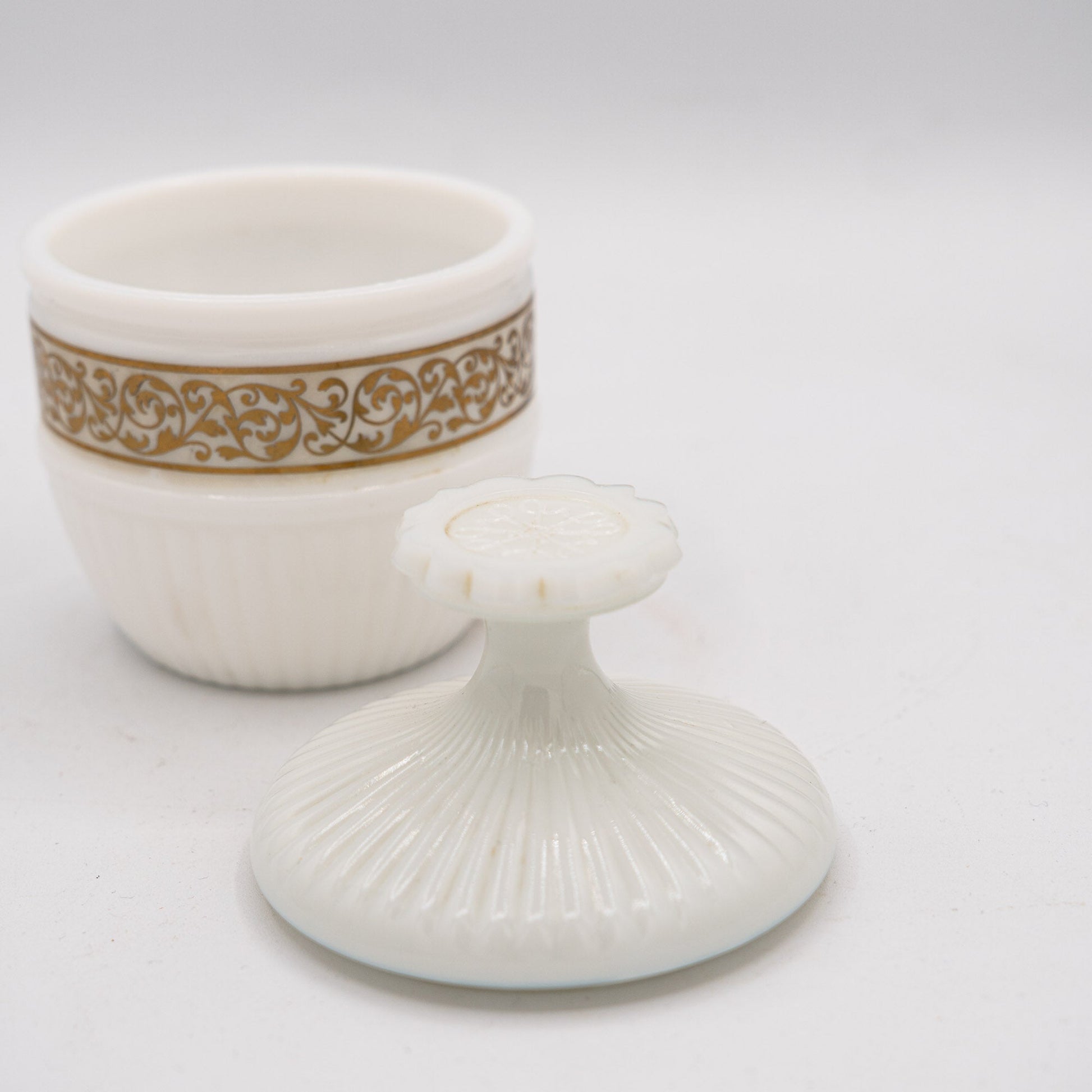 French Opaline Covered Jar with Gilt Scroll Frieze - 1910s - Candy - The Vintage Tales