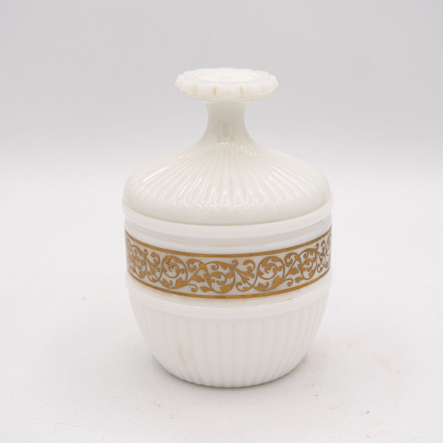 French Opaline Covered Jar with Gilt Scroll Frieze - 1910s - Candy - The Vintage Tales