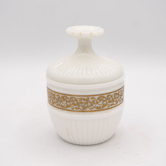 French Opaline Covered Jar with Gilt Scroll Frieze - 1910s - Candy - The Vintage Tales