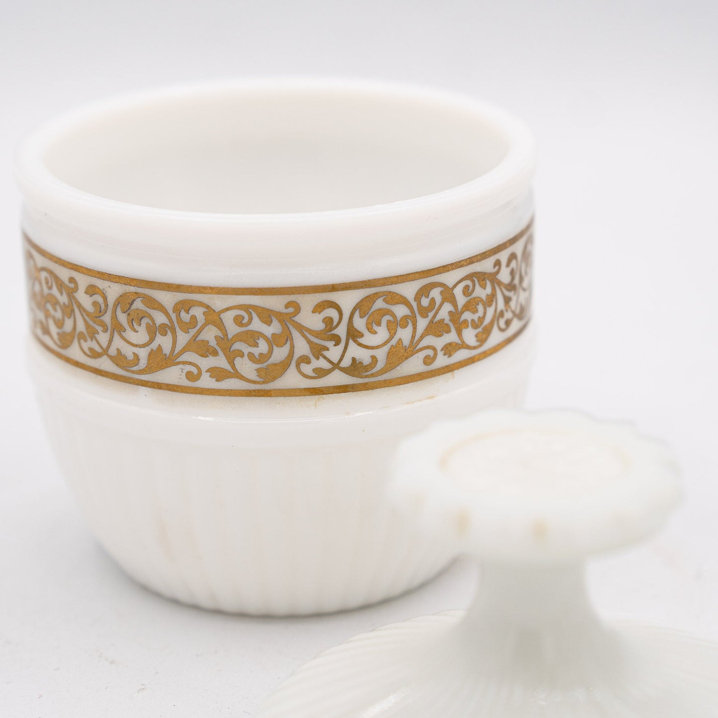 French Opaline Covered Jar with Gilt Scroll Frieze - 1910s - Candy - The Vintage Tales