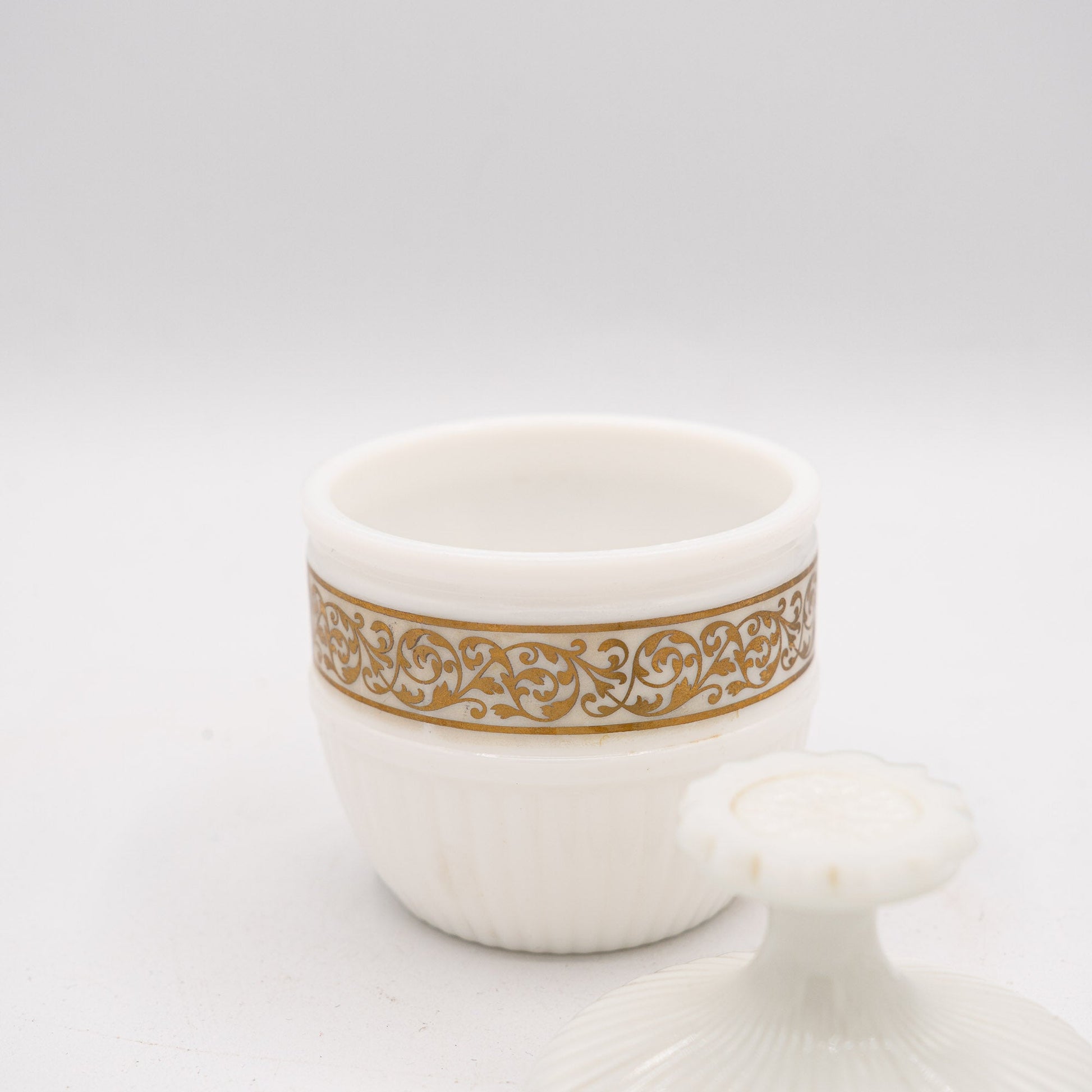 French Opaline Covered Jar with Gilt Scroll Frieze - 1910s - Candy - The Vintage Tales