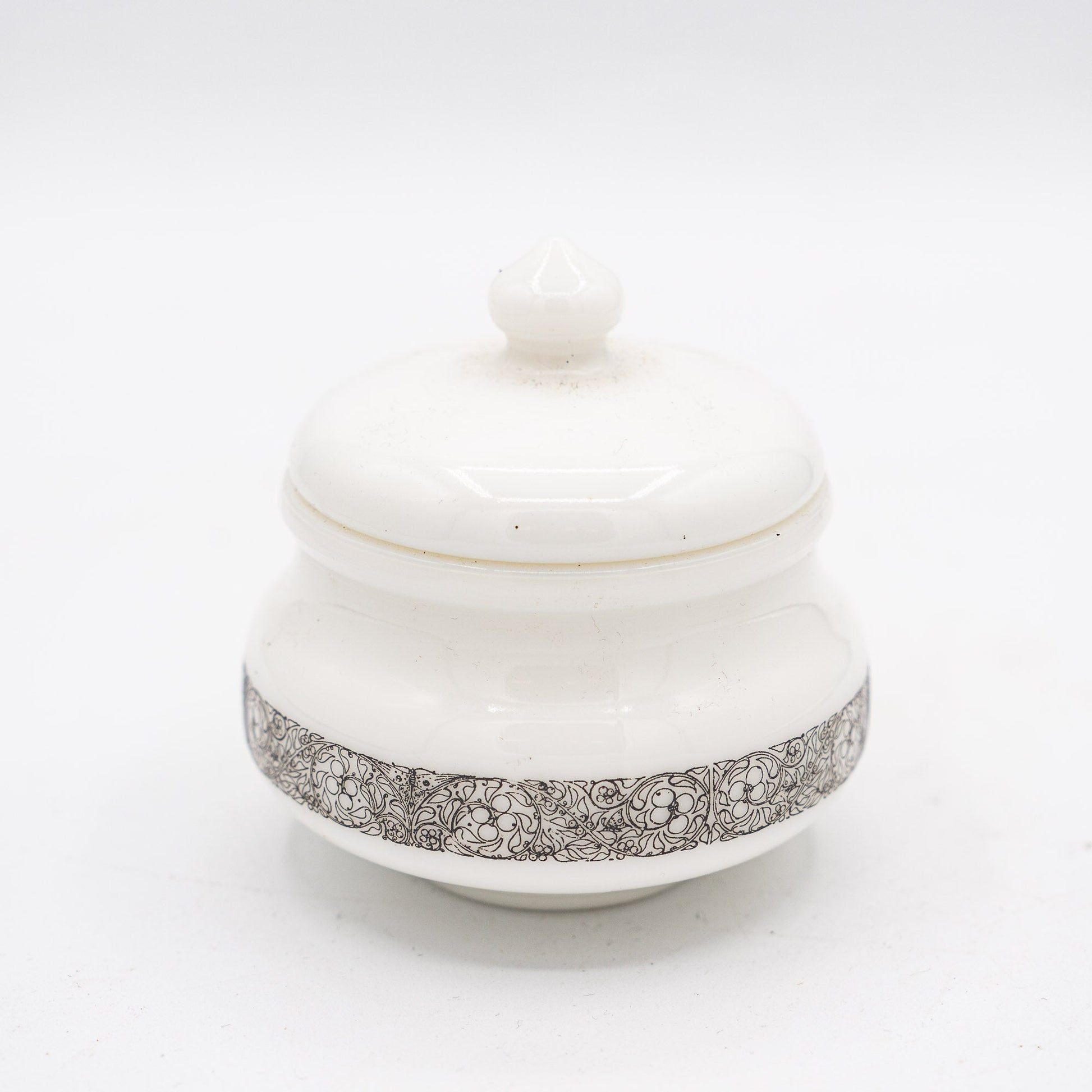 French Opaline Lidded Trinket Jar – Art - Nouveau Scroll Band – 1900s - Candy - The Vintage Tales