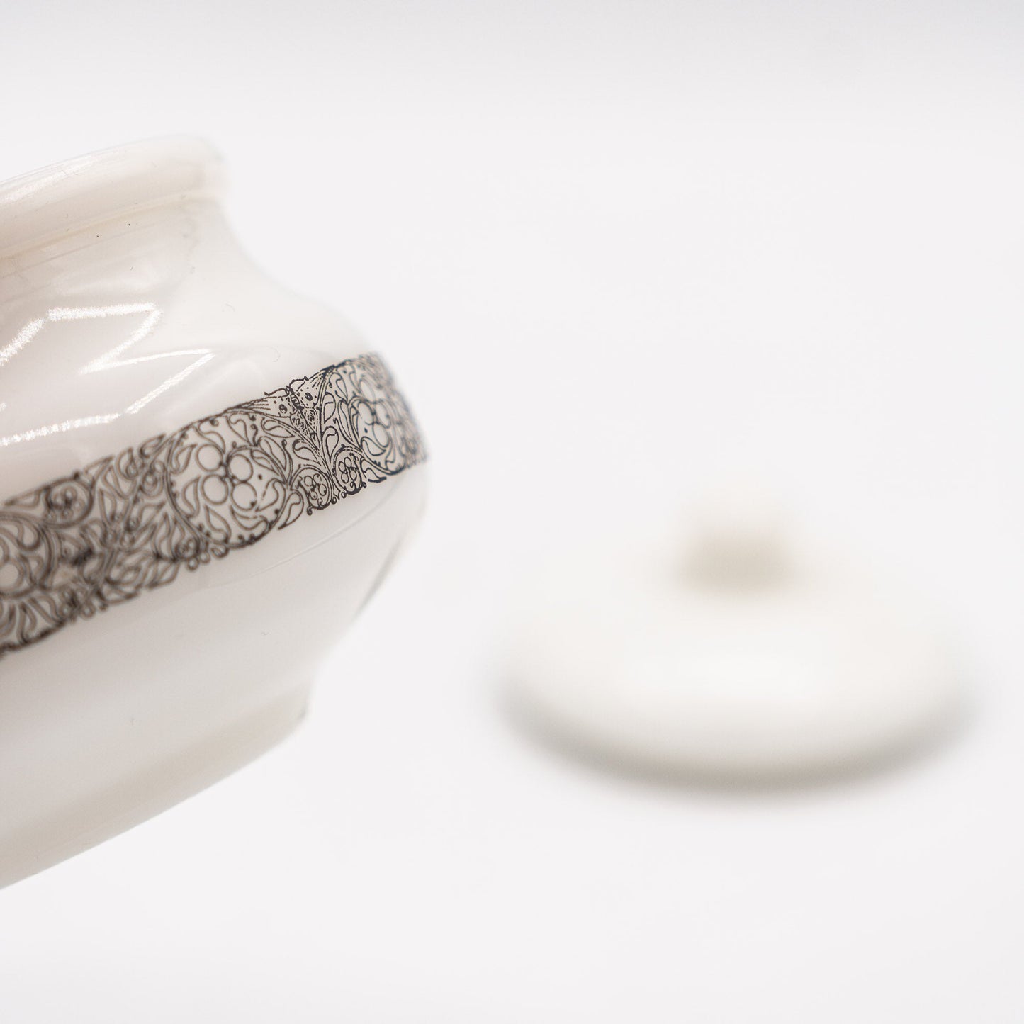 French Opaline Lidded Trinket Jar – Art - Nouveau Scroll Band – 1900s - Candy - The Vintage Tales