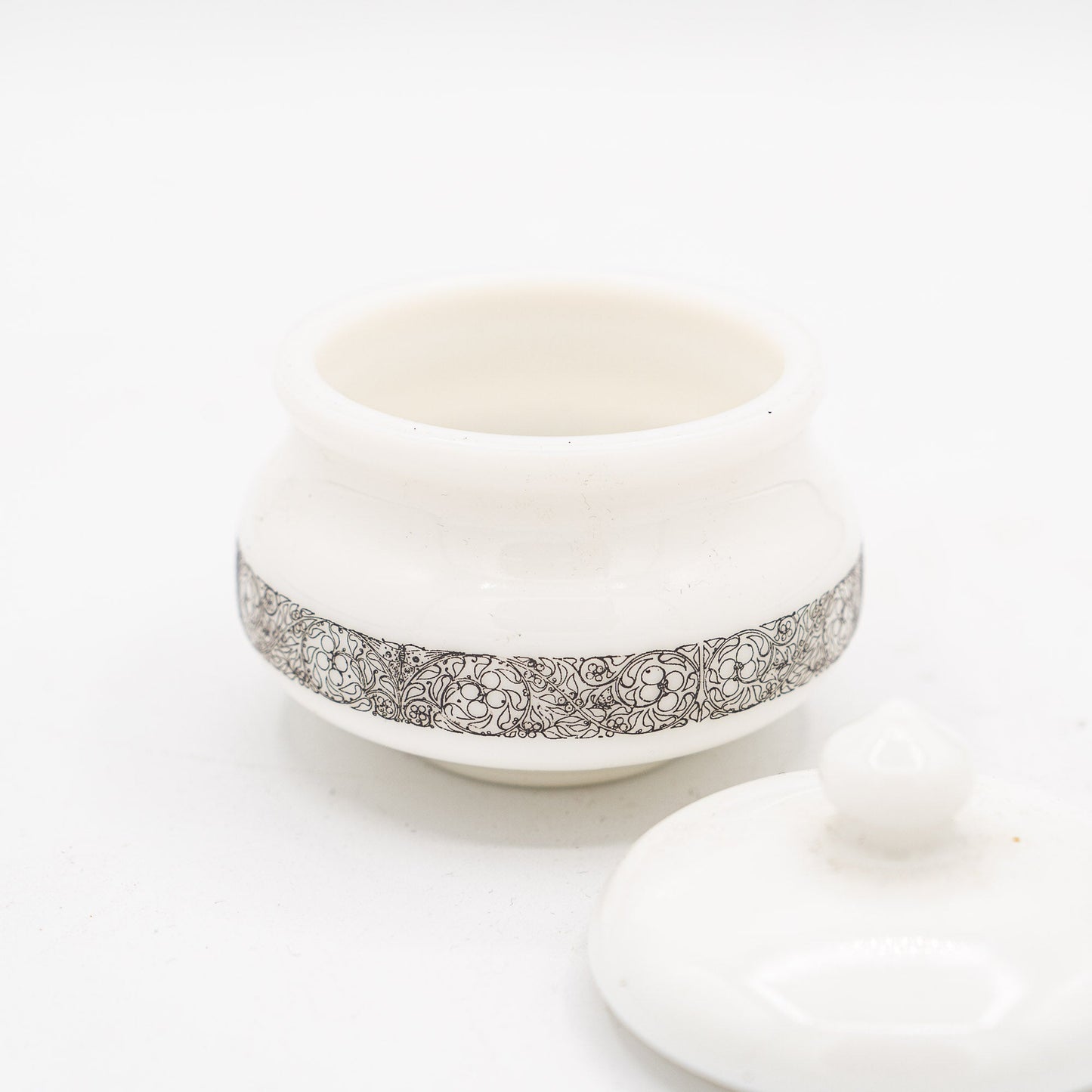 French Opaline Lidded Trinket Jar – Art - Nouveau Scroll Band – 1900s - Candy - The Vintage Tales