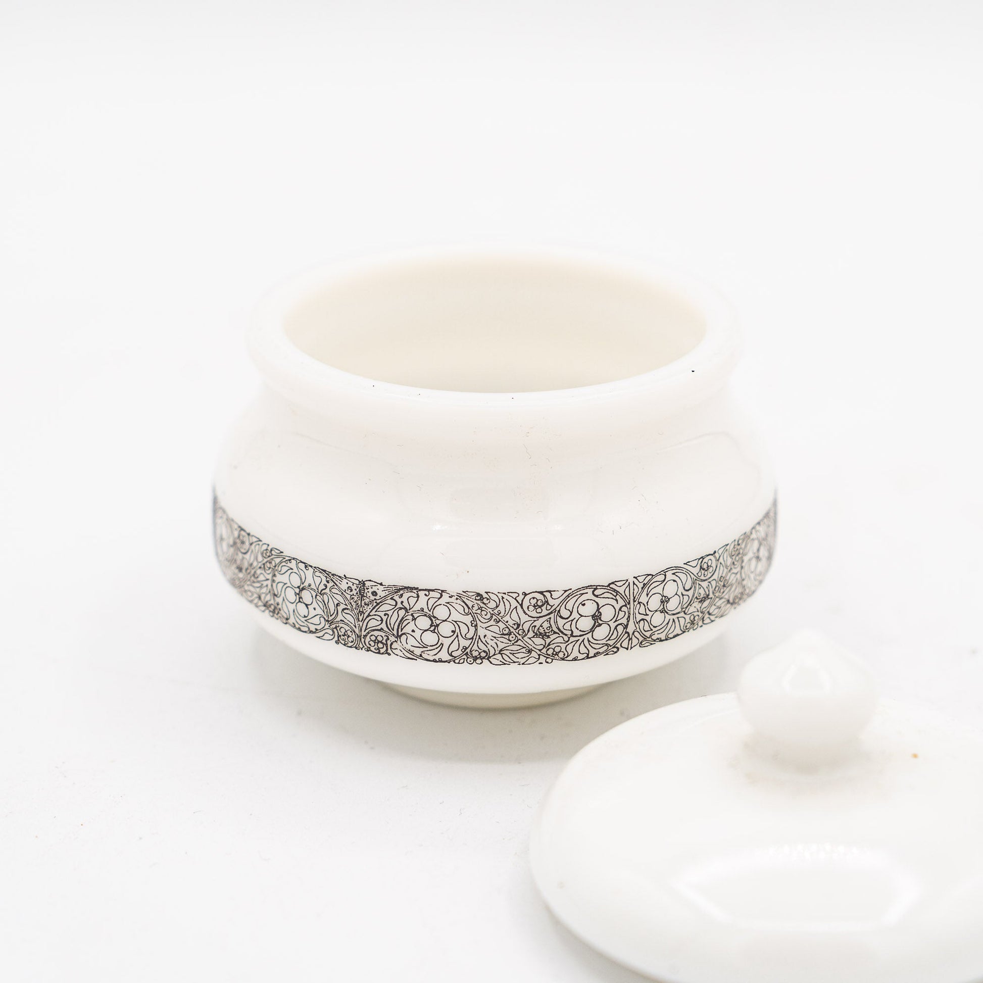 French Opaline Lidded Trinket Jar – Art - Nouveau Scroll Band – 1900s - Candy - The Vintage Tales