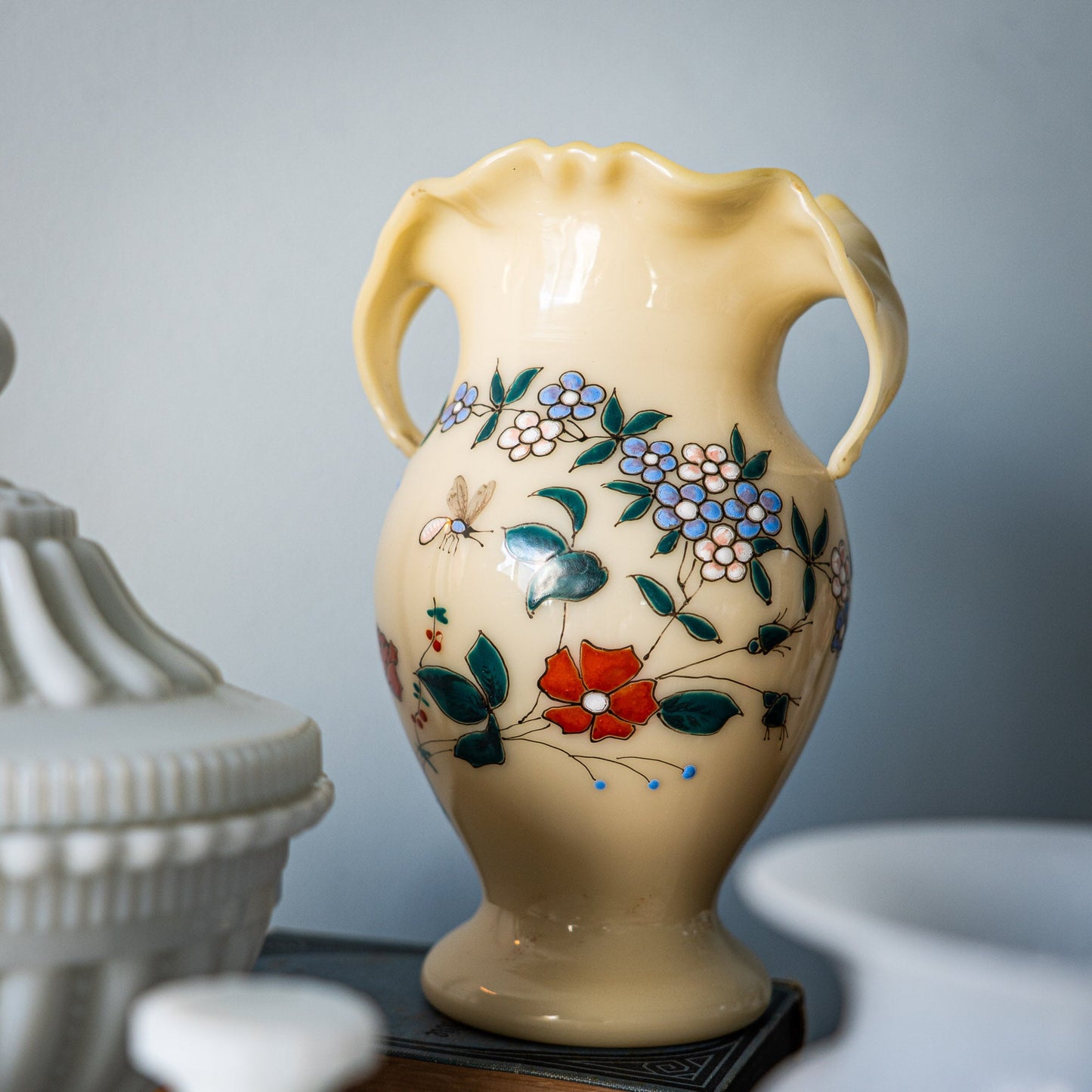 French Opaline Two - Handled Vase - Jaune Jonquille - 1890s - Vase - The Vintage Tales