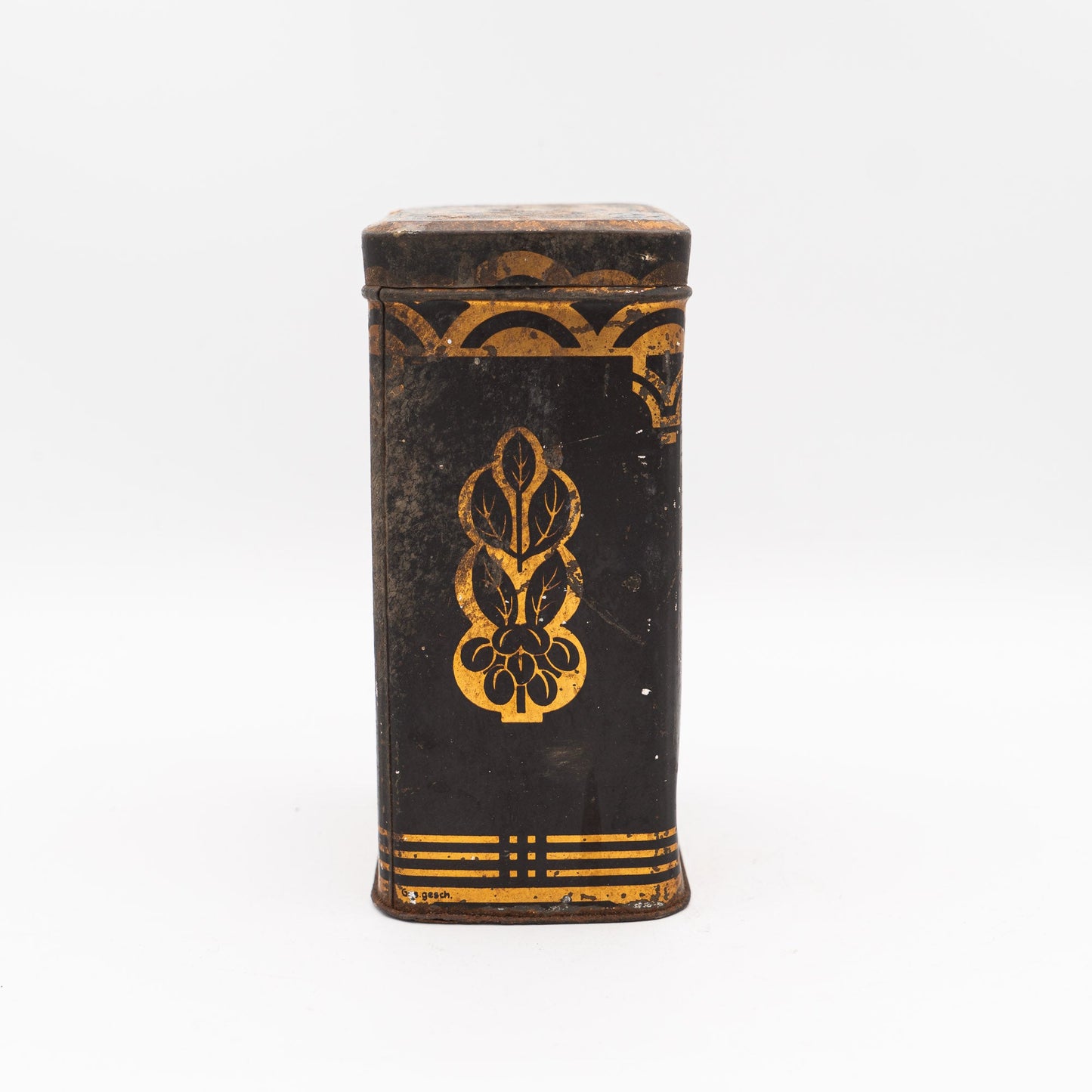 Lehmann Kaffee Advertising Tin, Leipzig - Black & Gold - 1940s–50s - Advertising Tin - The Vintage Tales