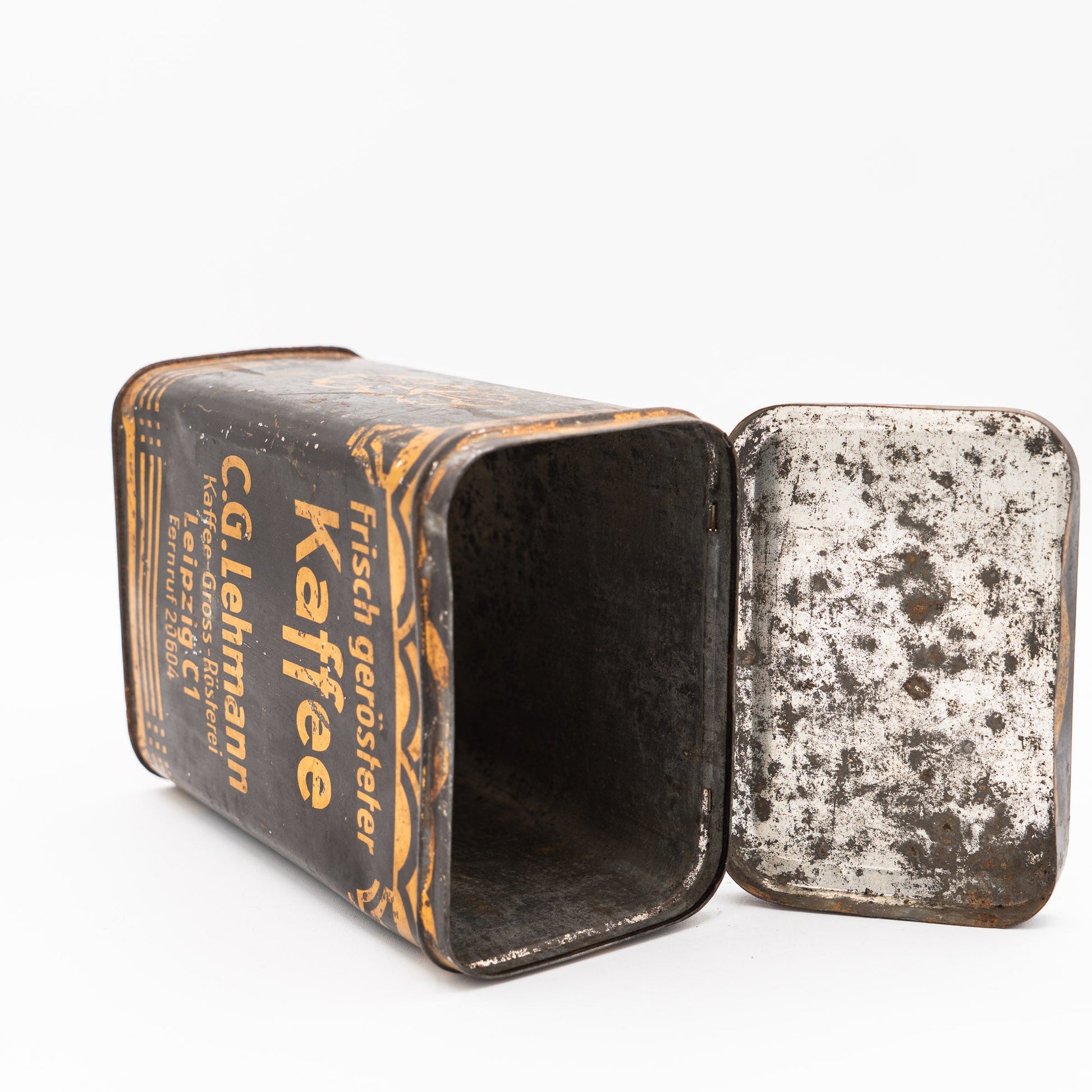 Lehmann Kaffee Advertising Tin, Leipzig - Black & Gold - 1940s–50s - Advertising Tin - The Vintage Tales