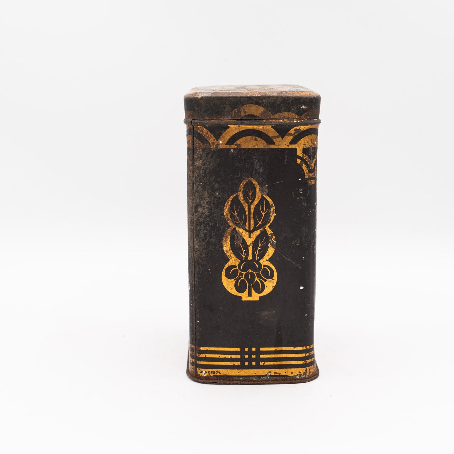 Lehmann Kaffee Advertising Tin, Leipzig - Black & Gold - 1940s–50s - Advertising Tin - The Vintage Tales